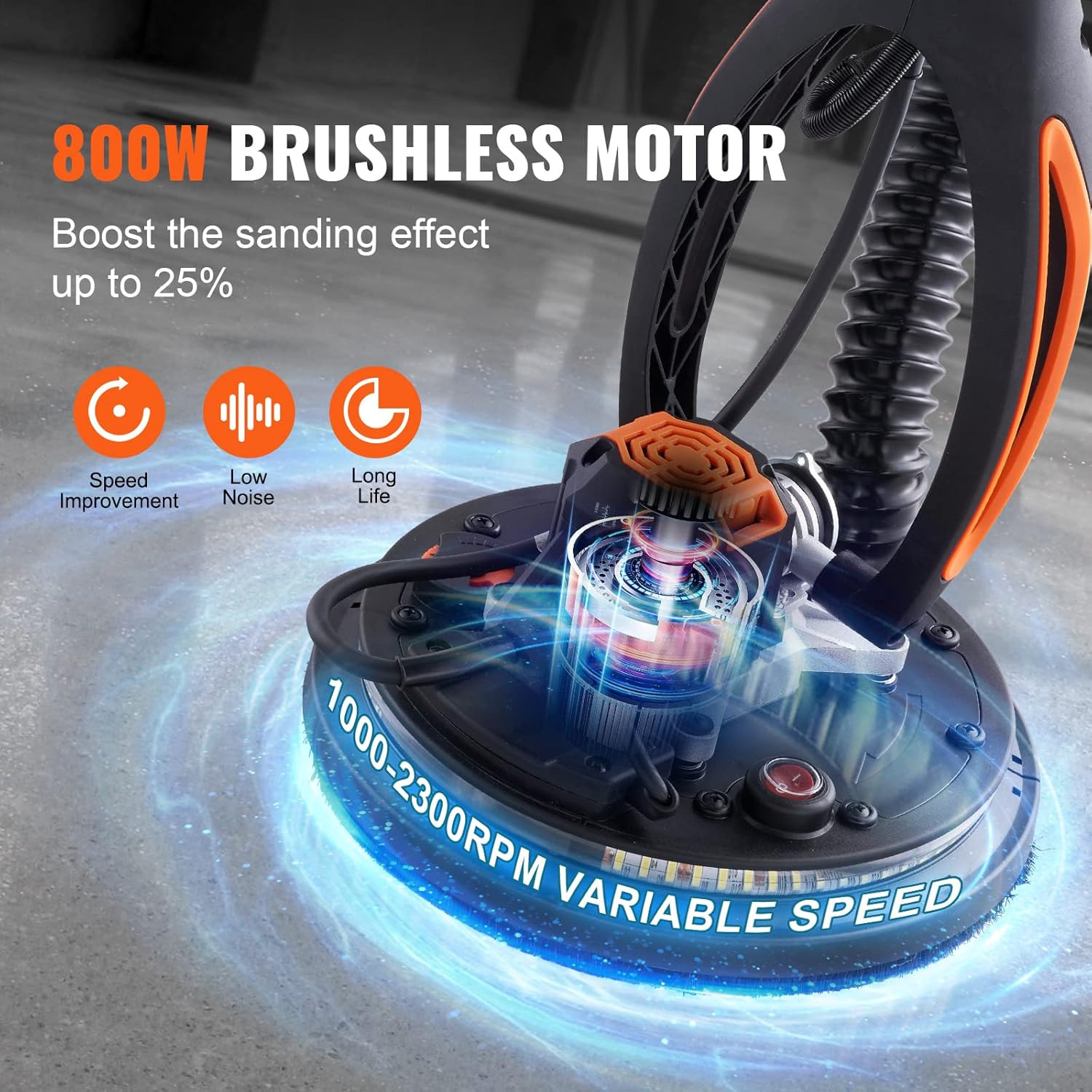 800W Electric Drywall Sander with LED Lights & Extendable Handle, Variable Speed