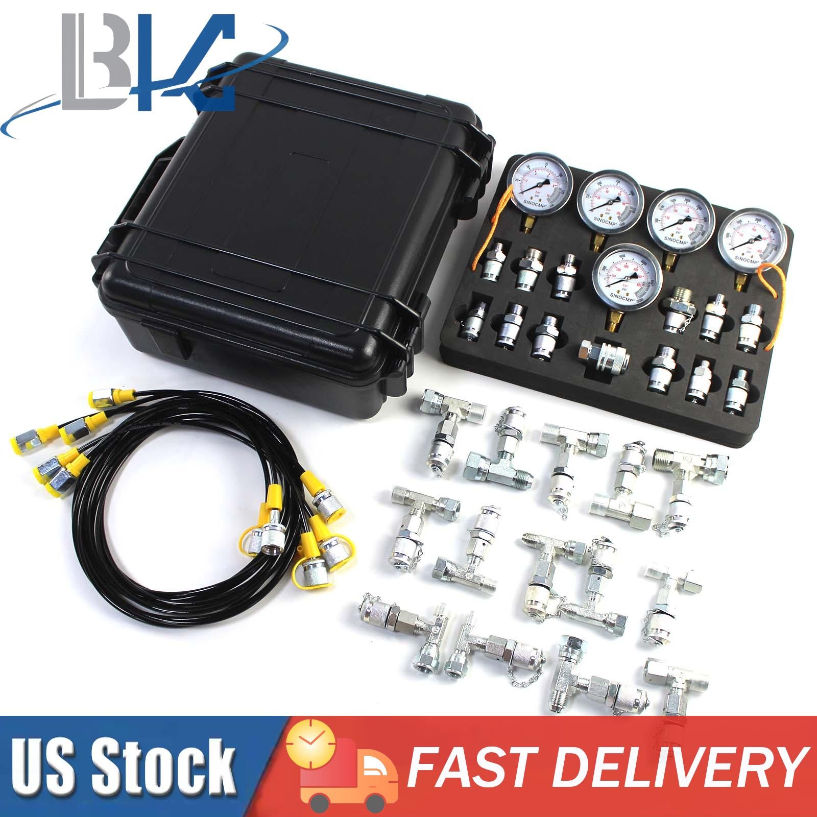 Hydraulic Pressure Test Kit 5 Gauges 13 Couplings 14 Tee Connectors 5 Hose USA