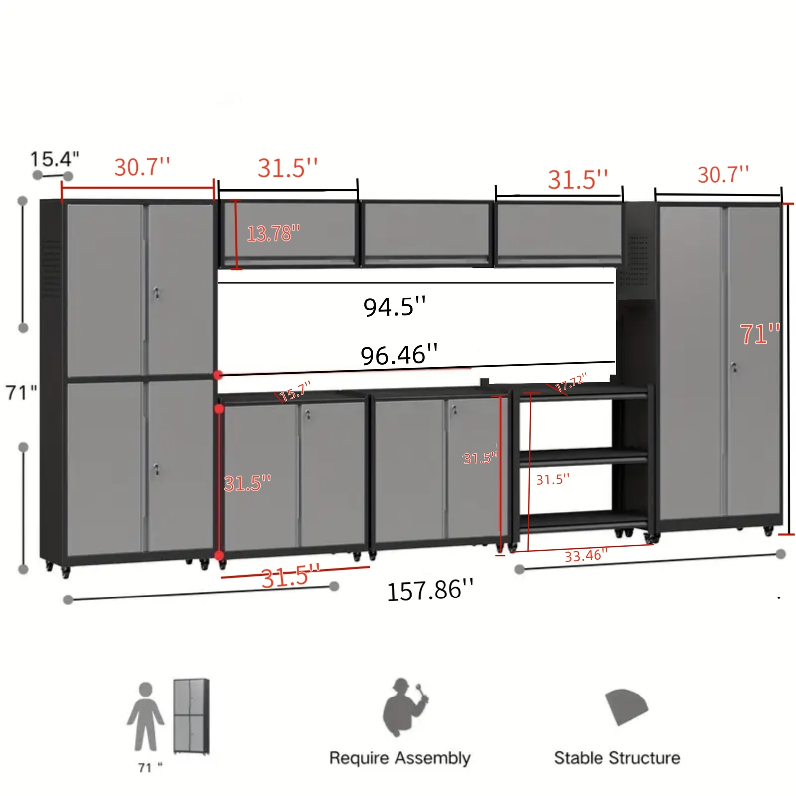 8 Pcs Garage Storage System Workshop Set Garage Cabinets for Tool Organization