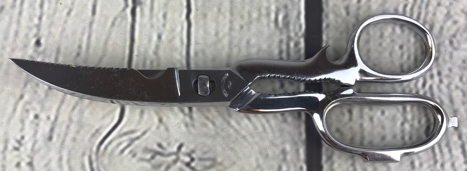 Vtg The Dayton Company Chrome Plated Kitchen Scissors Shears Jar Opener Italy 8”