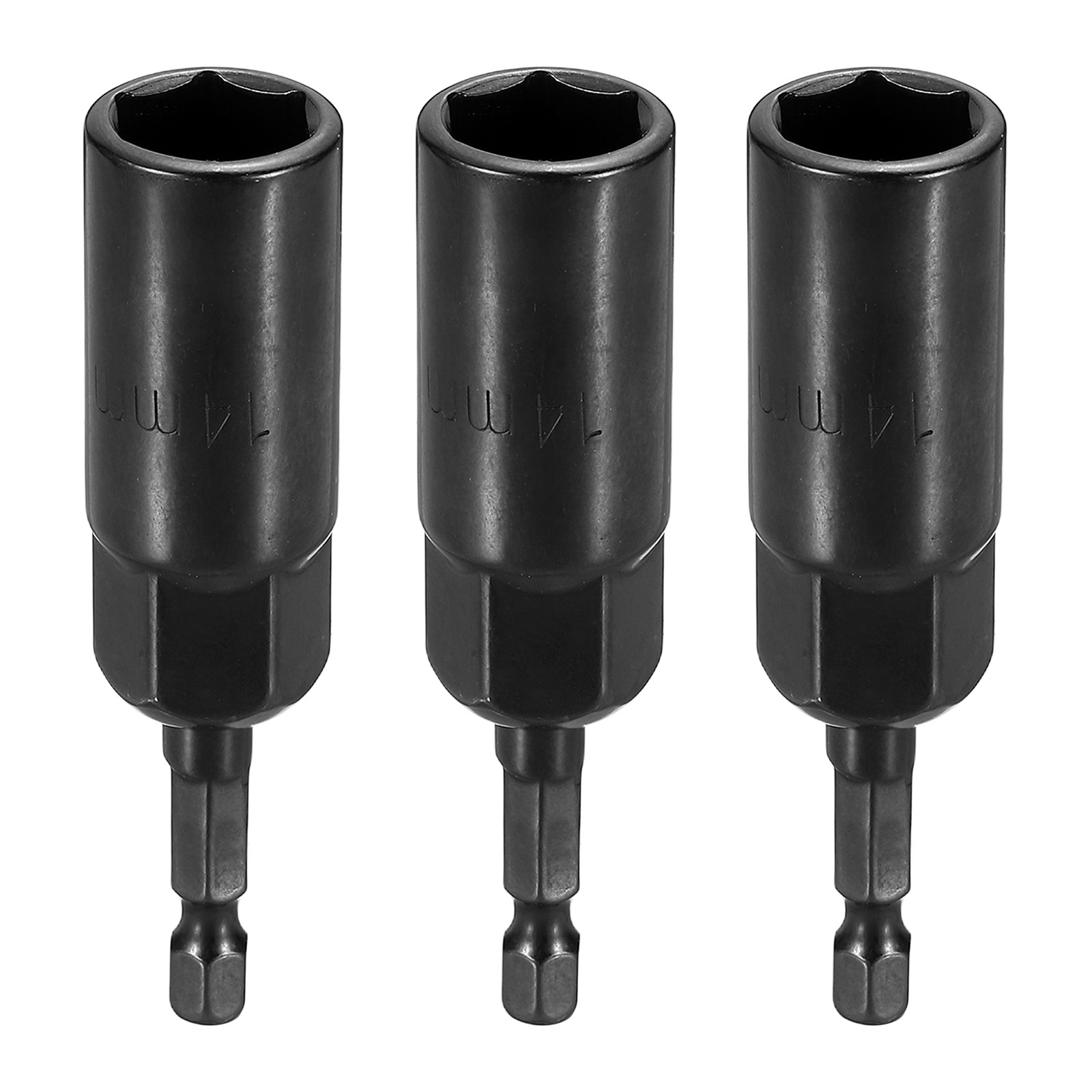 3pcs Nut Driver Drill Bit 14mm Socket 1/4" Hex Shank 3.15" Long Setter Black