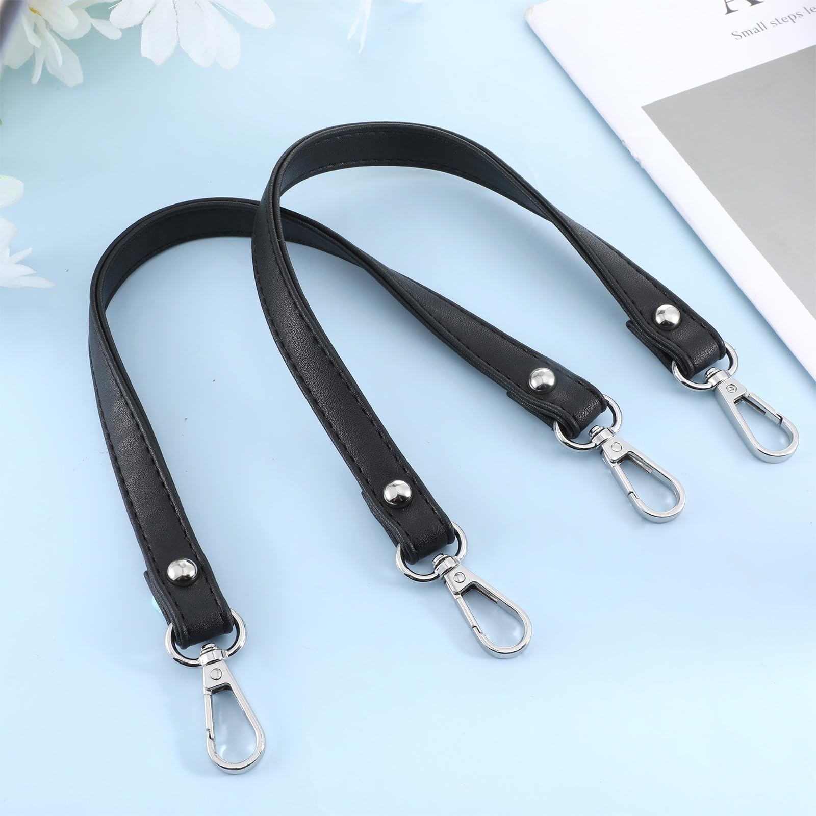 2PCS Black Purses Leather Replacement Handles Straps, Black Leather Purse Str...