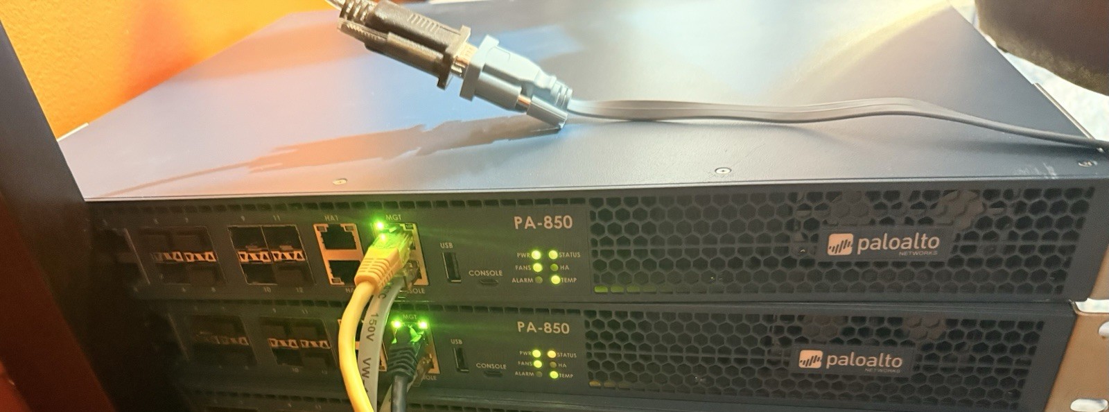 Matching Pair of PA-850 Firewalls – Upgraded to 11.1.2-h1 w/ Rack Ears & Cables