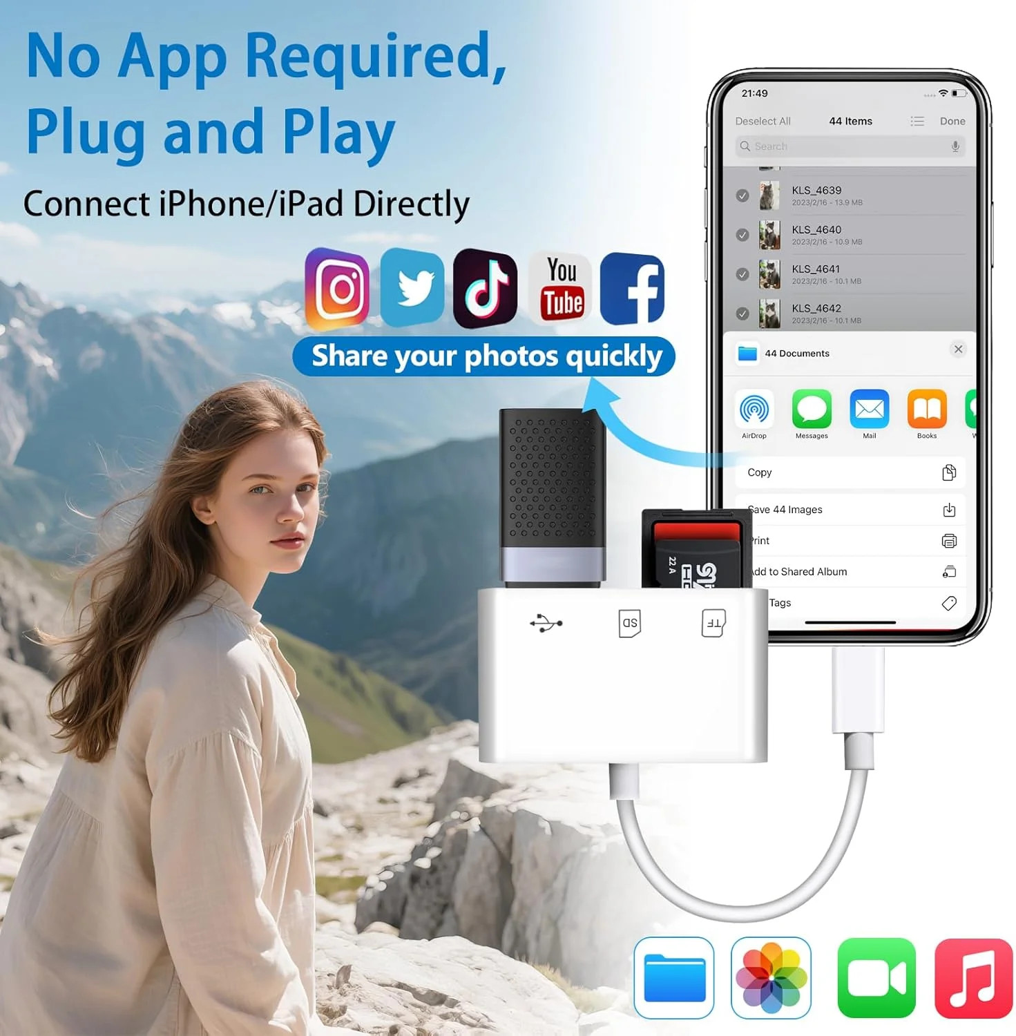 USB C SD Card Reader, SD Card Reader for iPhone 15 16 iPad/Mac/Android Devices,
