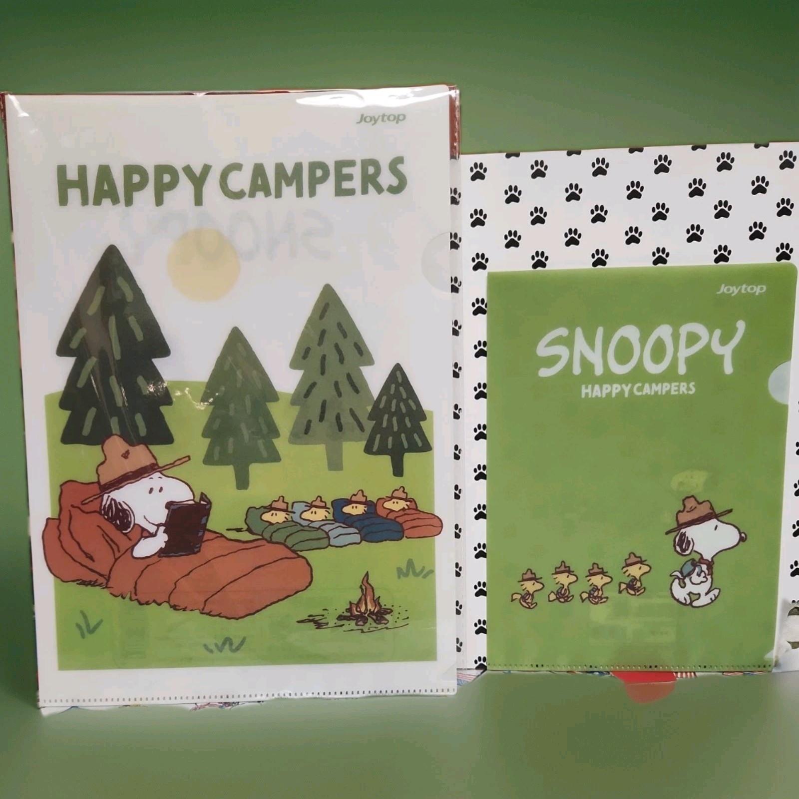 Peanuts Snoopy Beagle Scout 2 Plastic Pocket Folder Set Lg 12x8.5 Small 8.75x6.5
