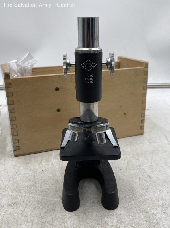 Atco Black Upright Biological Laboratory Mini Stereo Microscope With Box