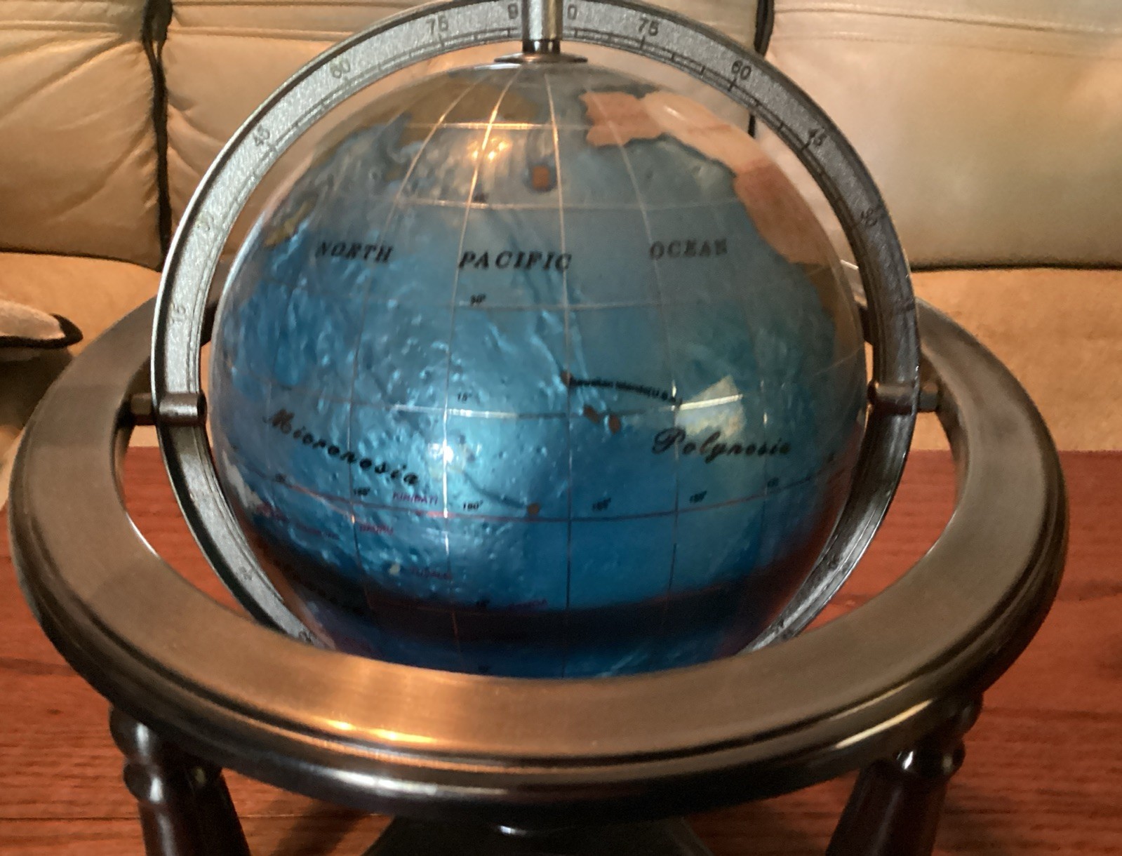 Mini Semiprecious Gemstone 6” Globe With Stand & Compass.