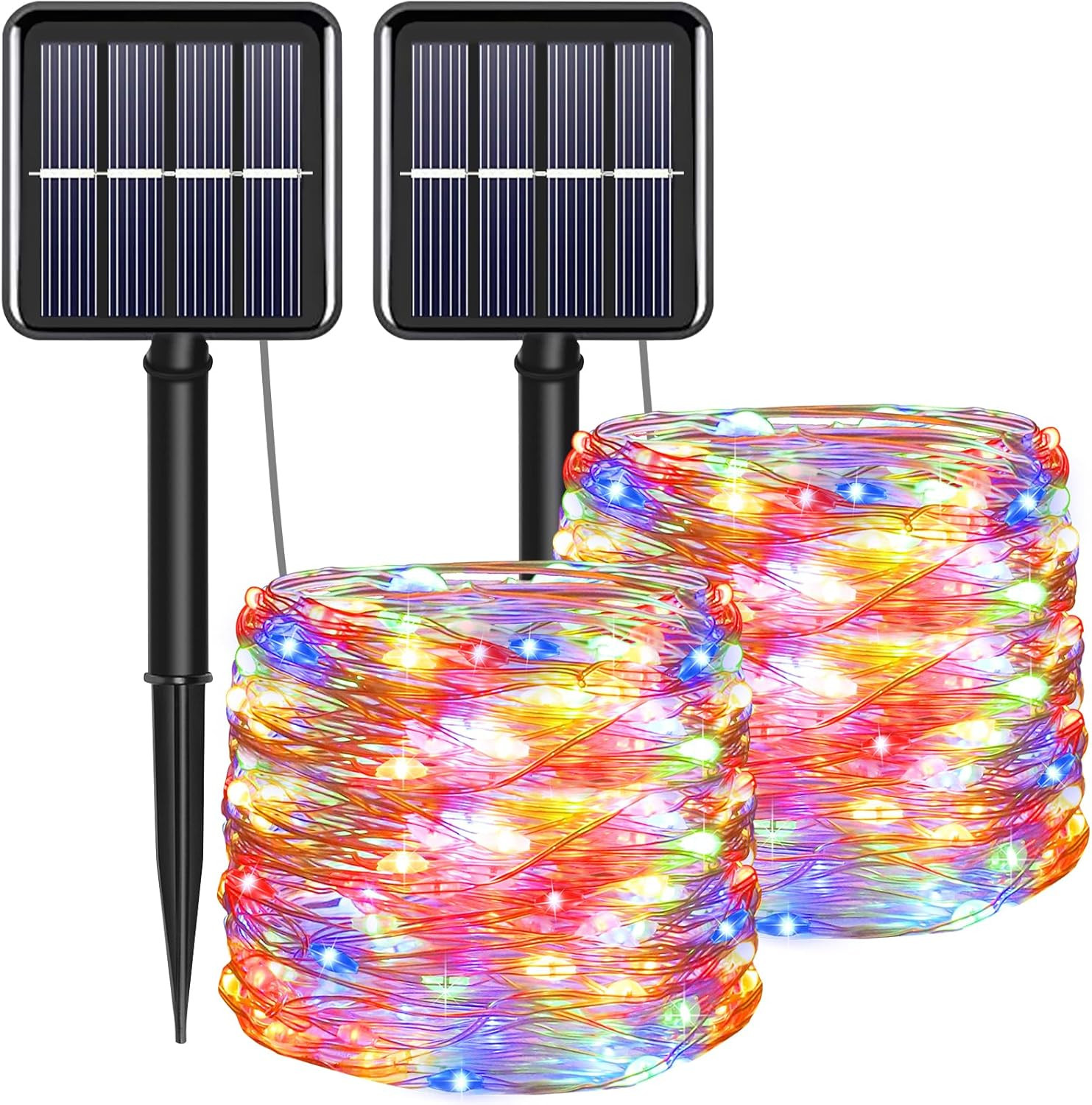 Solar Christmas String Lights Multicolor Outdoor Waterproof 100 LED（2 Pack） 8 Mo