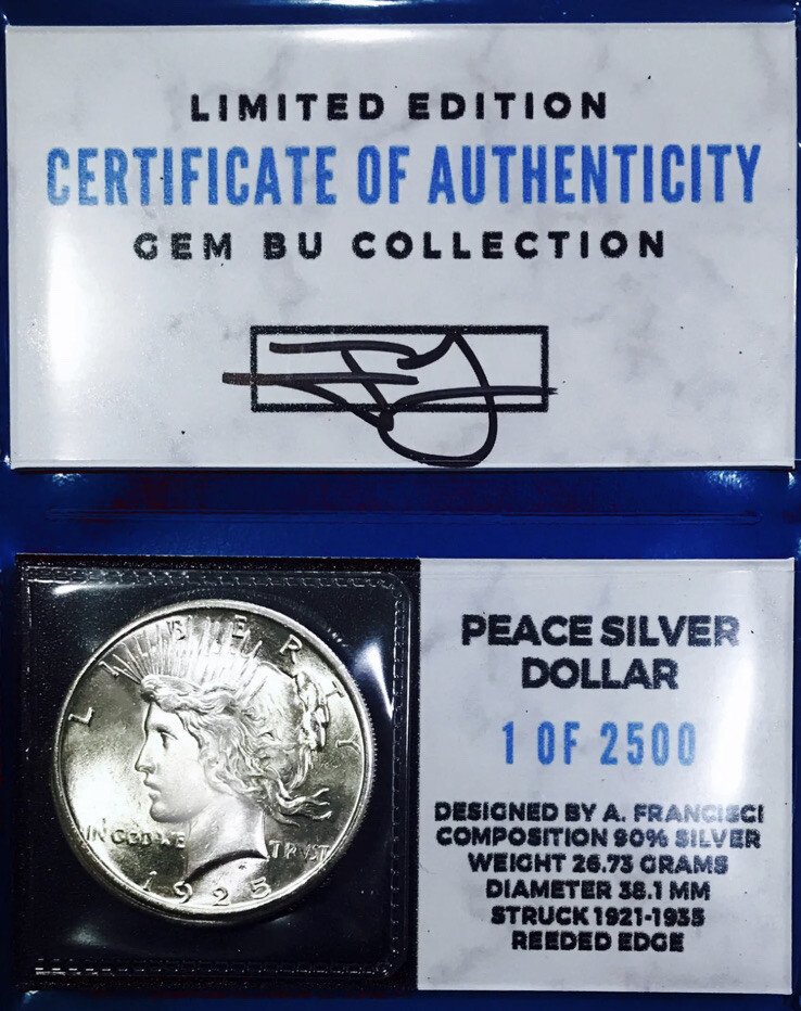 ⭐️1925 PEACE DOLLAR⭐️MOST INCREDIBLE GEMBU+++++EVER⭐️COA GEMBU COLLECTION⭐️