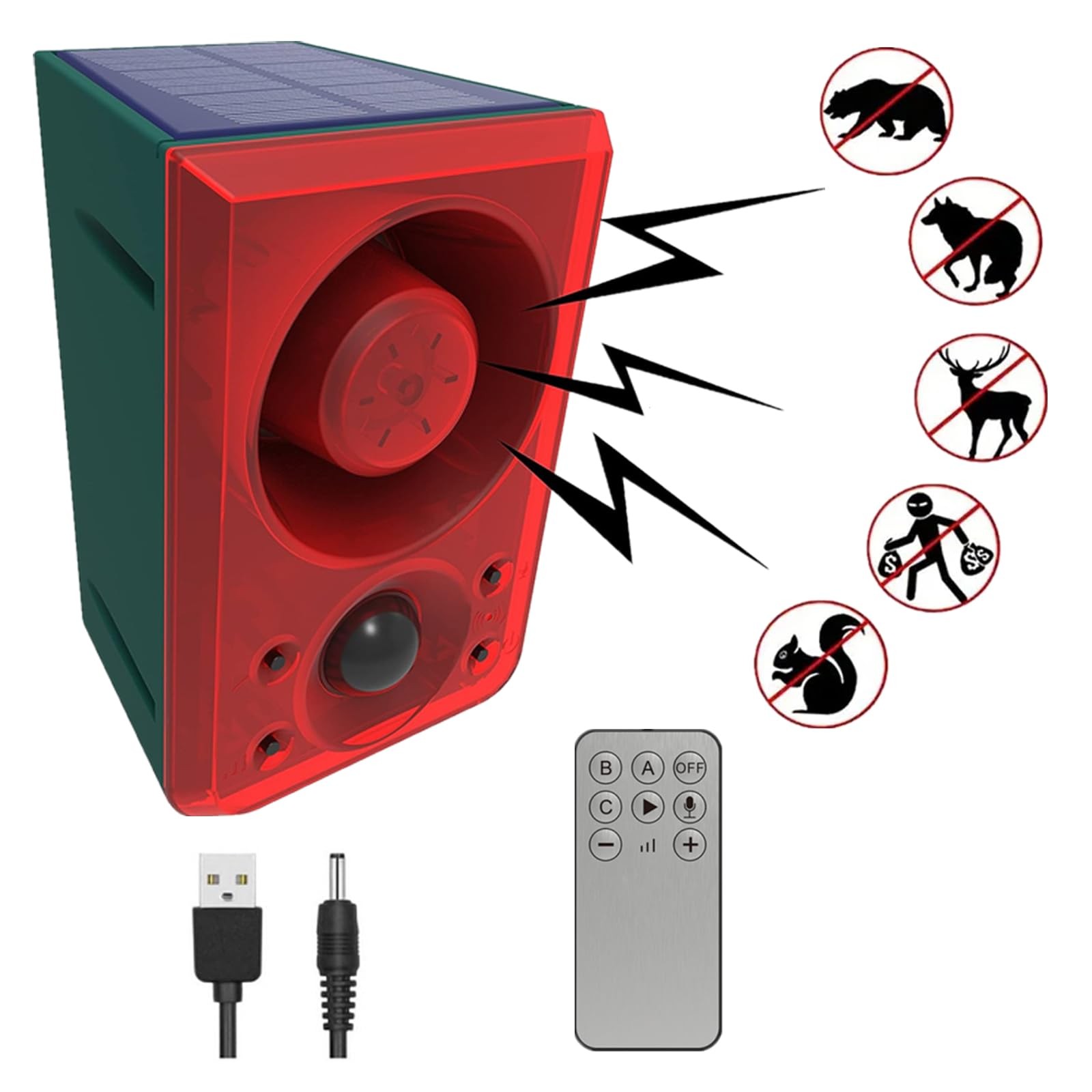 HULPPRE Solar Outdoor Motion Sensor Alarm - Dog Barking/Gunshot Sound, 130dB