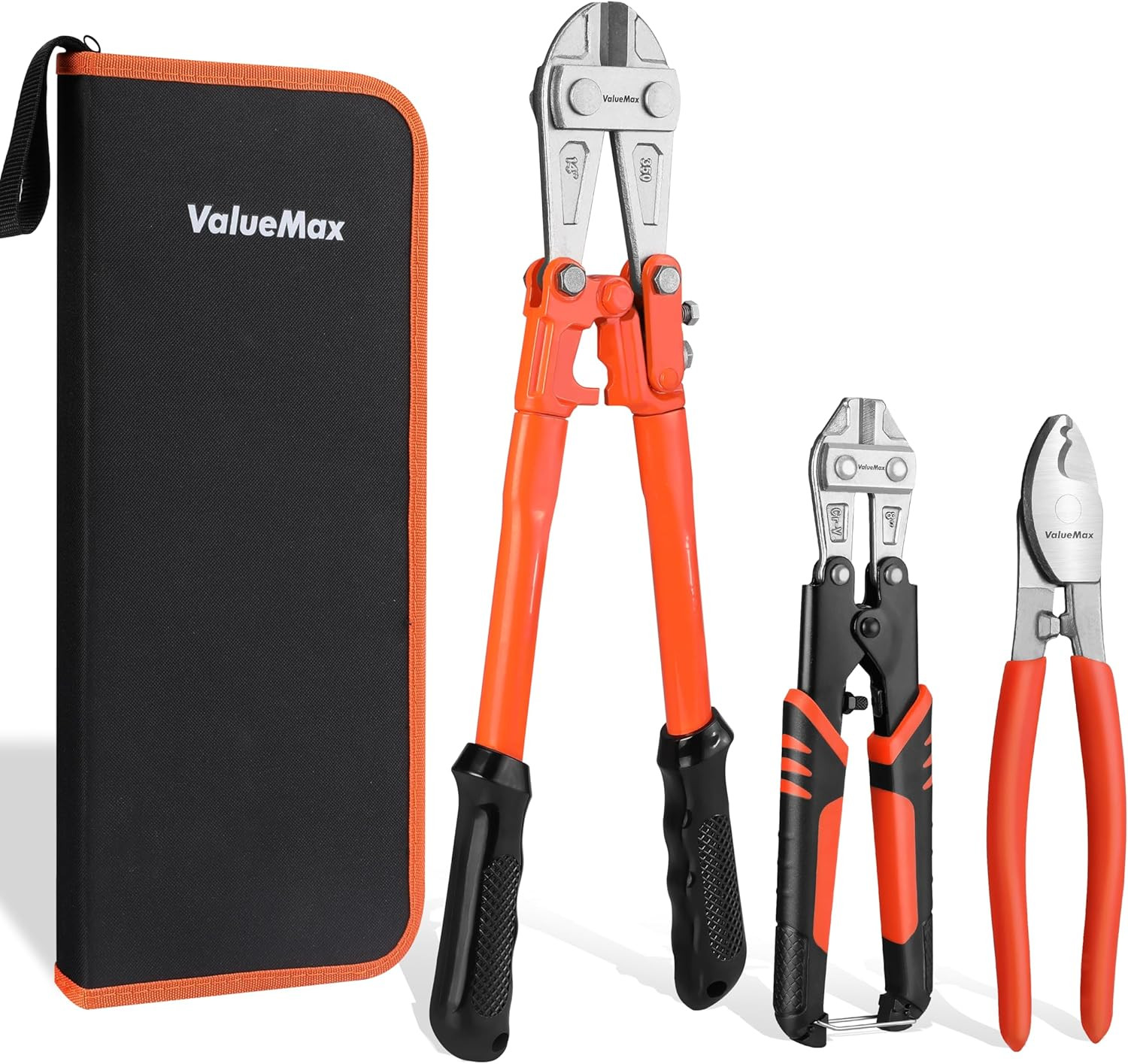 Bolt Cutter Set, 3-Piece Heavy Duty, 14" and Mini 8" Cutters, 8" Cable Cutter wi