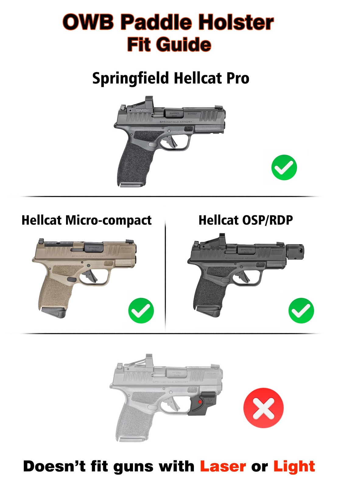 Hellcat Pro OWB Paddle Holster Springfield Hellcat 9mm OSP RDP Optic Ready RH