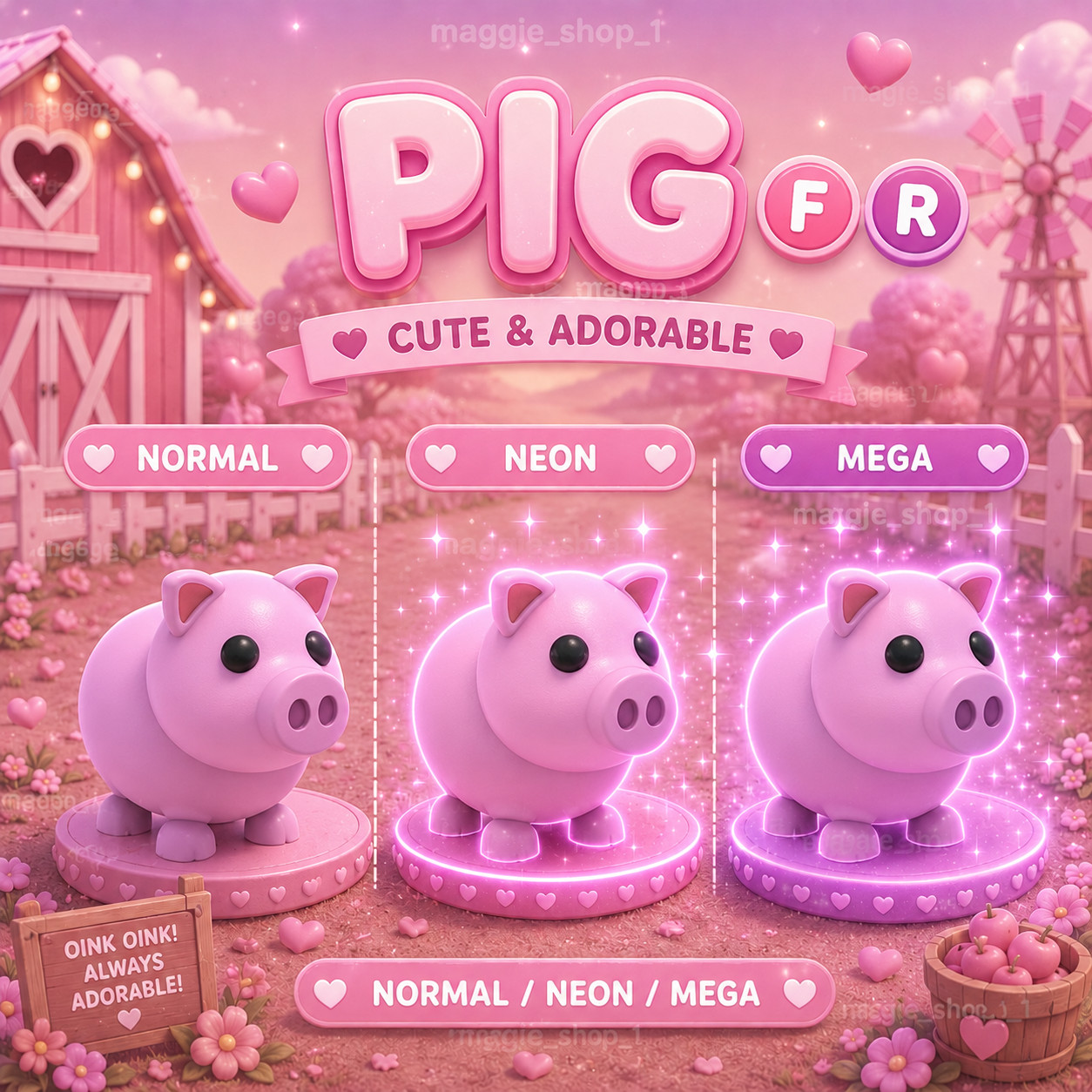 Pig  FR Normal/Neon /Mega ✨ Adopt From Me Today ✨ Top Picks
