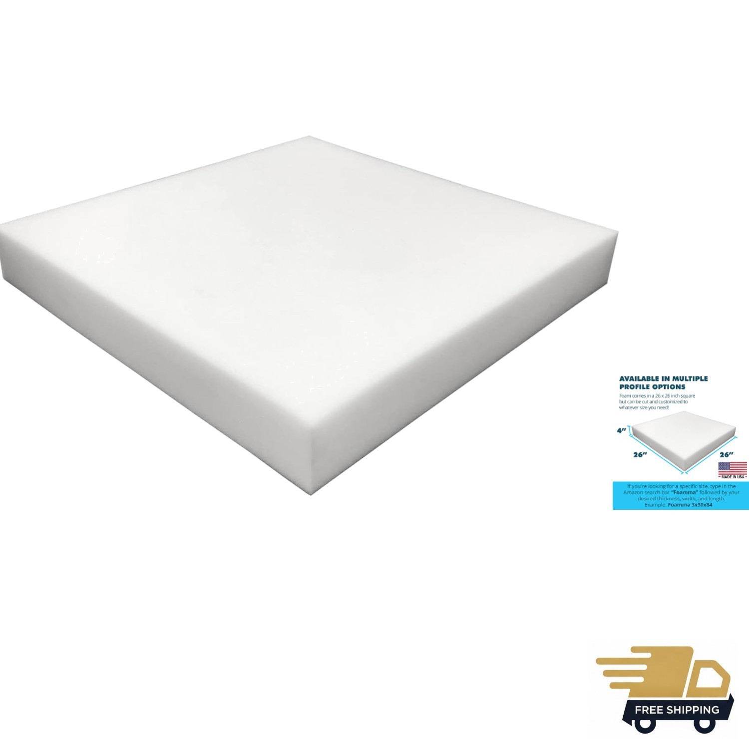 4" x 26" x 26" High Density Upholstery Foam Padding, Thick-Custom Pillow, Cha...