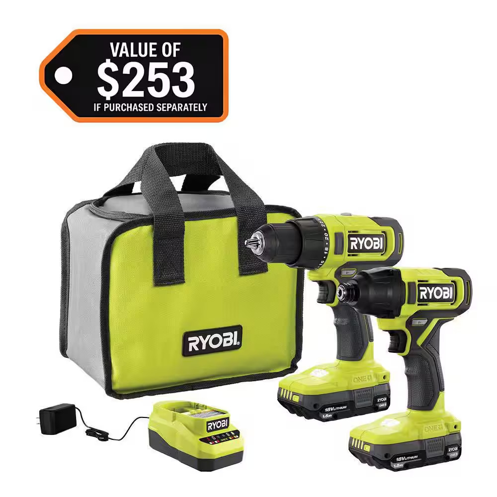 ONE+ 18V Cordless 2-Tool Combo Kit with Drill/Driver, Impact Driver, (2) 1.5 Ah