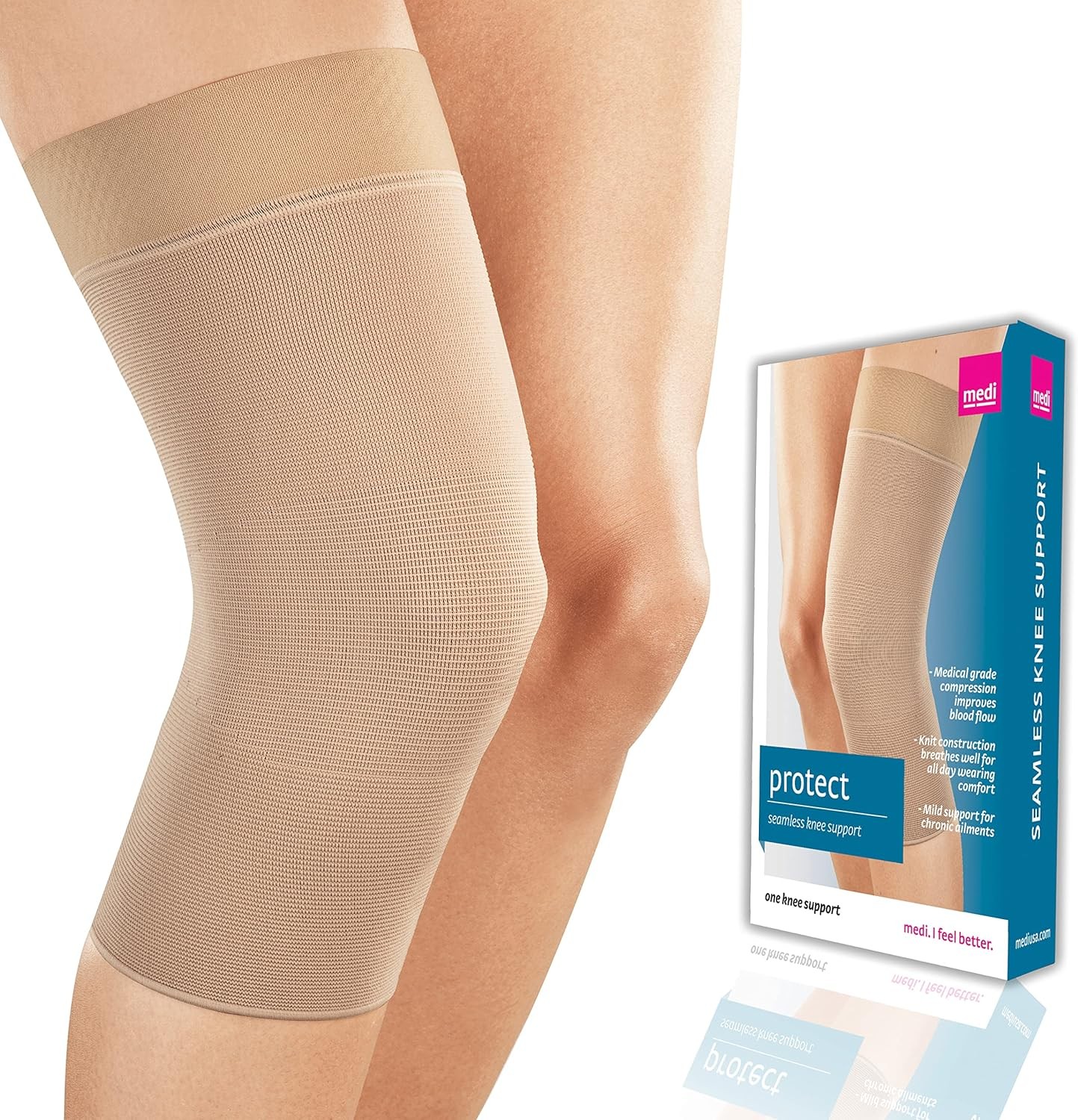 Mediven Seamless Knit Knee Support Silicone Top Band (Beige) Medium 60203