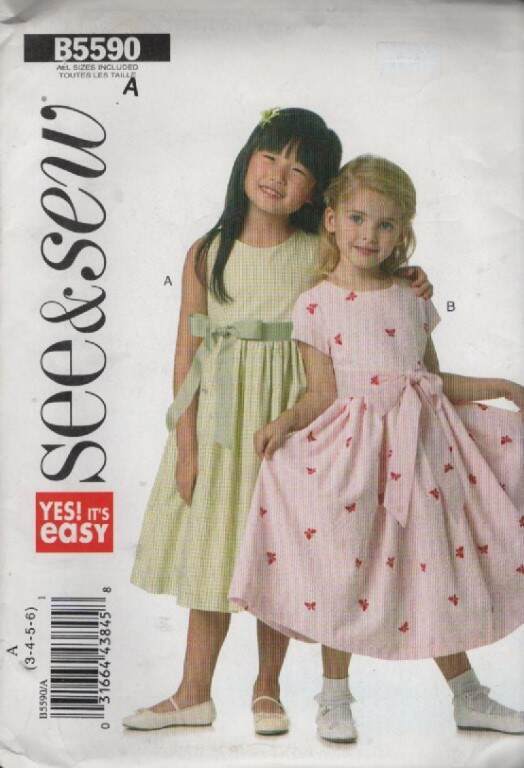 5590 SEE & SEW VERY EASY CHILDREN'S LINED DRESSES & SASH SZ 3-6