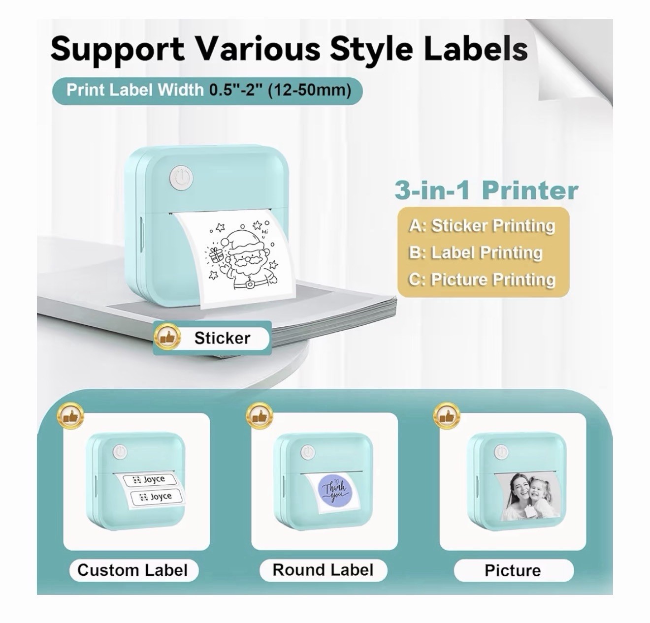 Label Maker Machine with Tape - Inkless Mini Bluetooth Label Printer