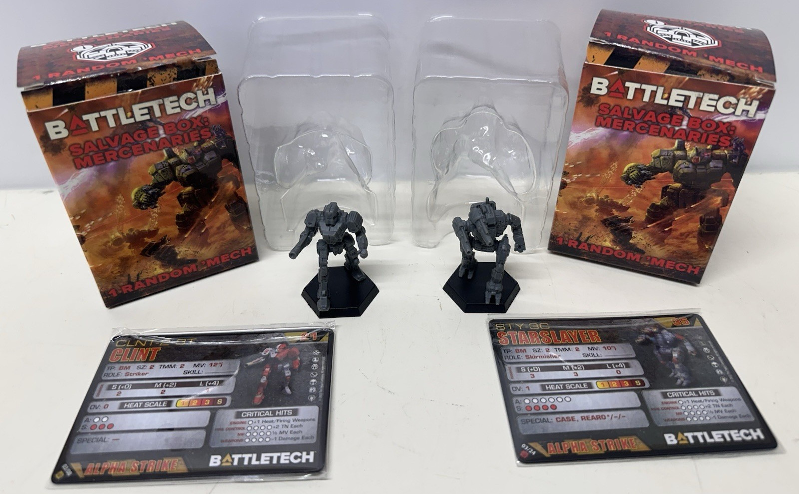 Battletech Mercenaries Clint & Starslayer Miniature Mechs Plus Cards Lot Of 2