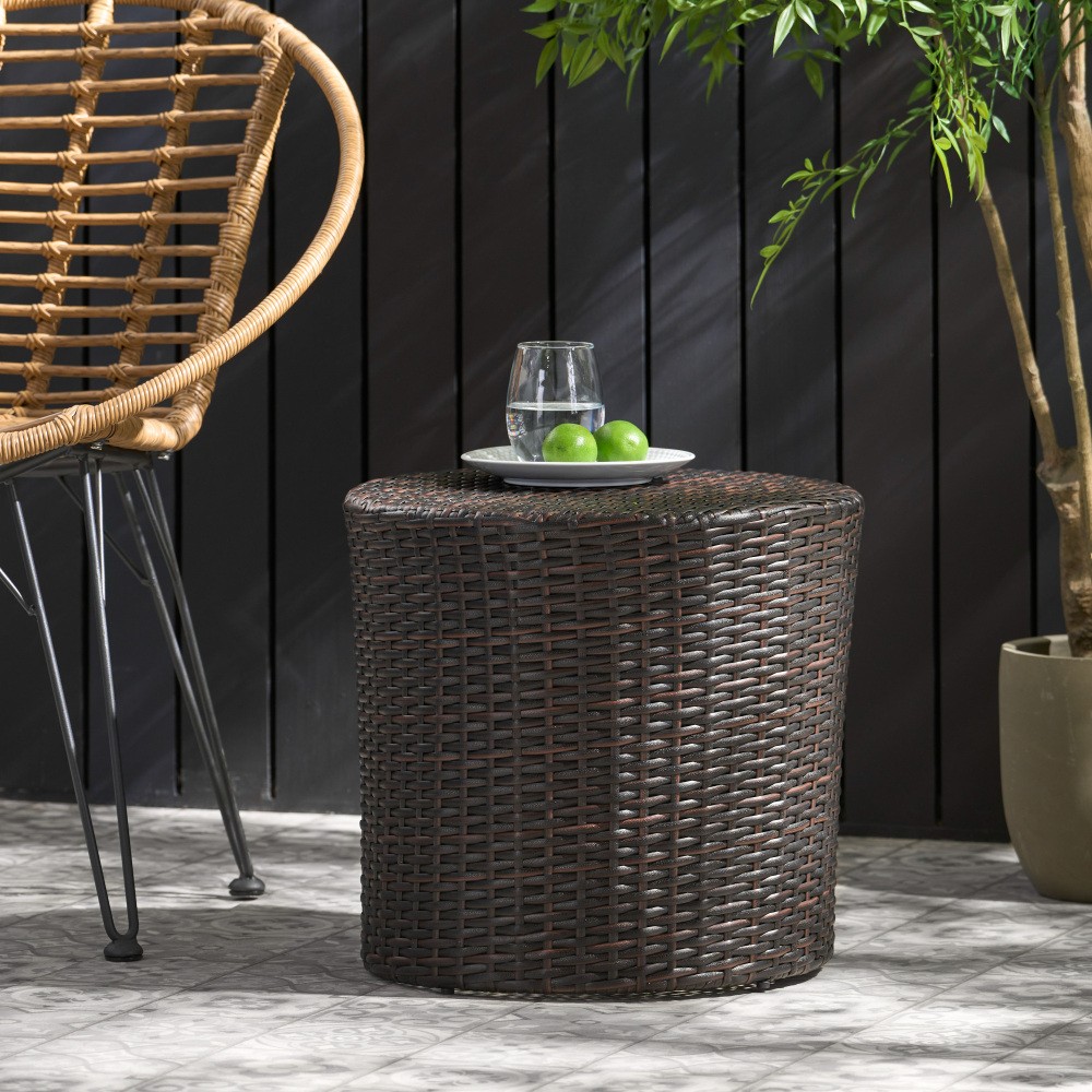 Kingstown RD Barrel Side Table Outdoor Wicker End Table for Patio Garden Balcony