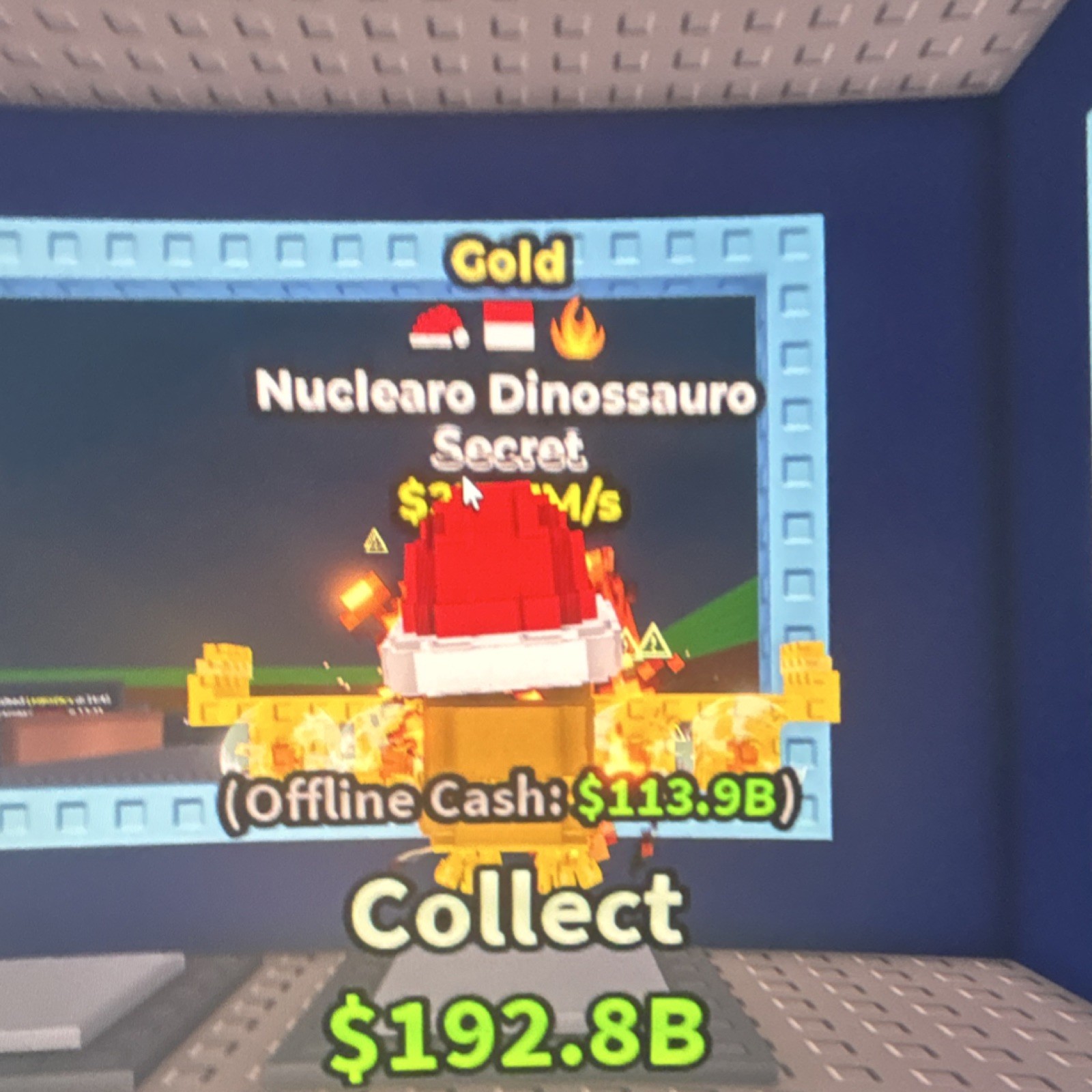 Nuclearo Dinosauro Gold Secret Santa Hat Fire Virtual Collectible In-Game Asset