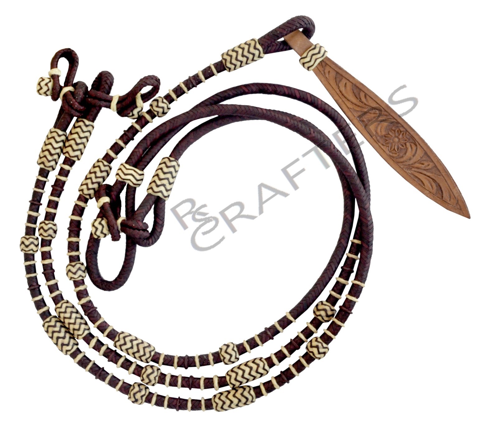 Chestnut Raw Hide Leather Horse Tack Hand-Braided Romal Romel Reins Ranch Rope2