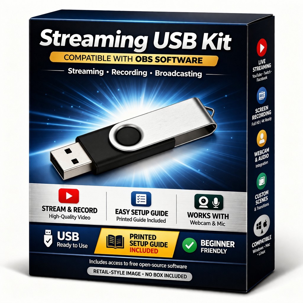 OBS Studio USB Streaming Kit w Setup Guide Recorder Broadcast Win Mac w/Guide