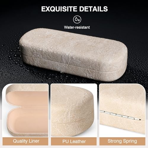 Glasses Case Large Hard Shell Eyeglasses Case PU Leather Protective Marble