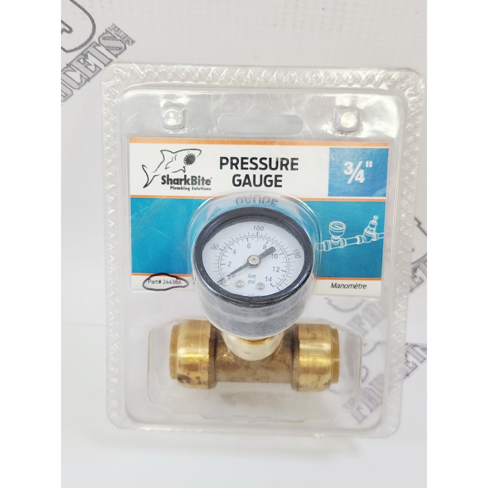 SharkBite 24438A Max 3/4" Push-to-Connect Tee Water Pressure Gauge