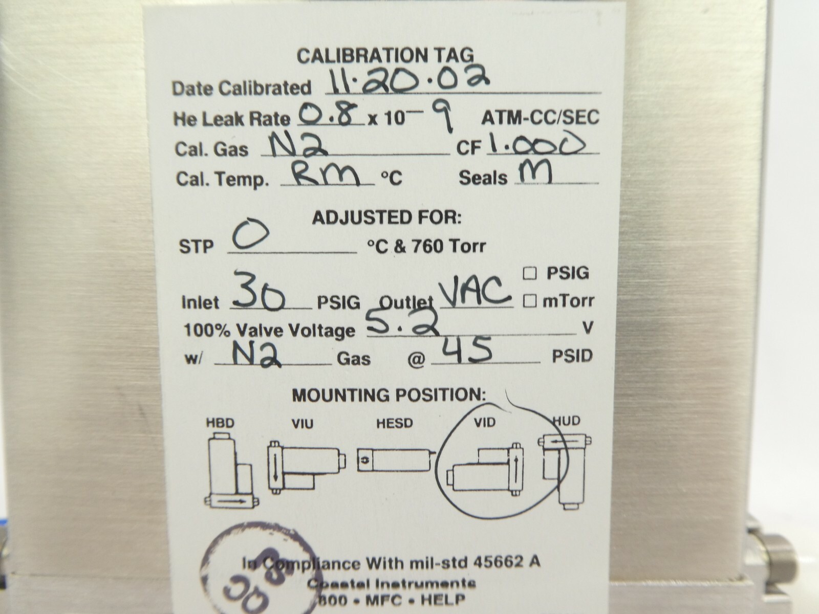 UNIT Instruments UFC-8160 Mass Flow Controller MFC 3 SLM N2 8160 Refurbished