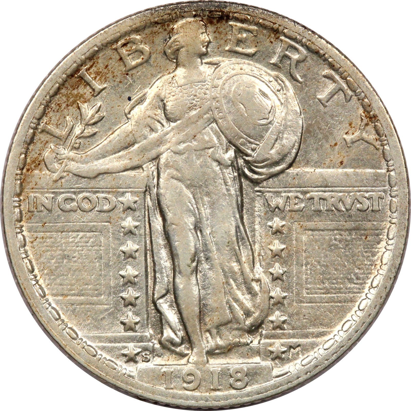 1918-S Standing Liberty Quarter 25C, About Uncirculated AU