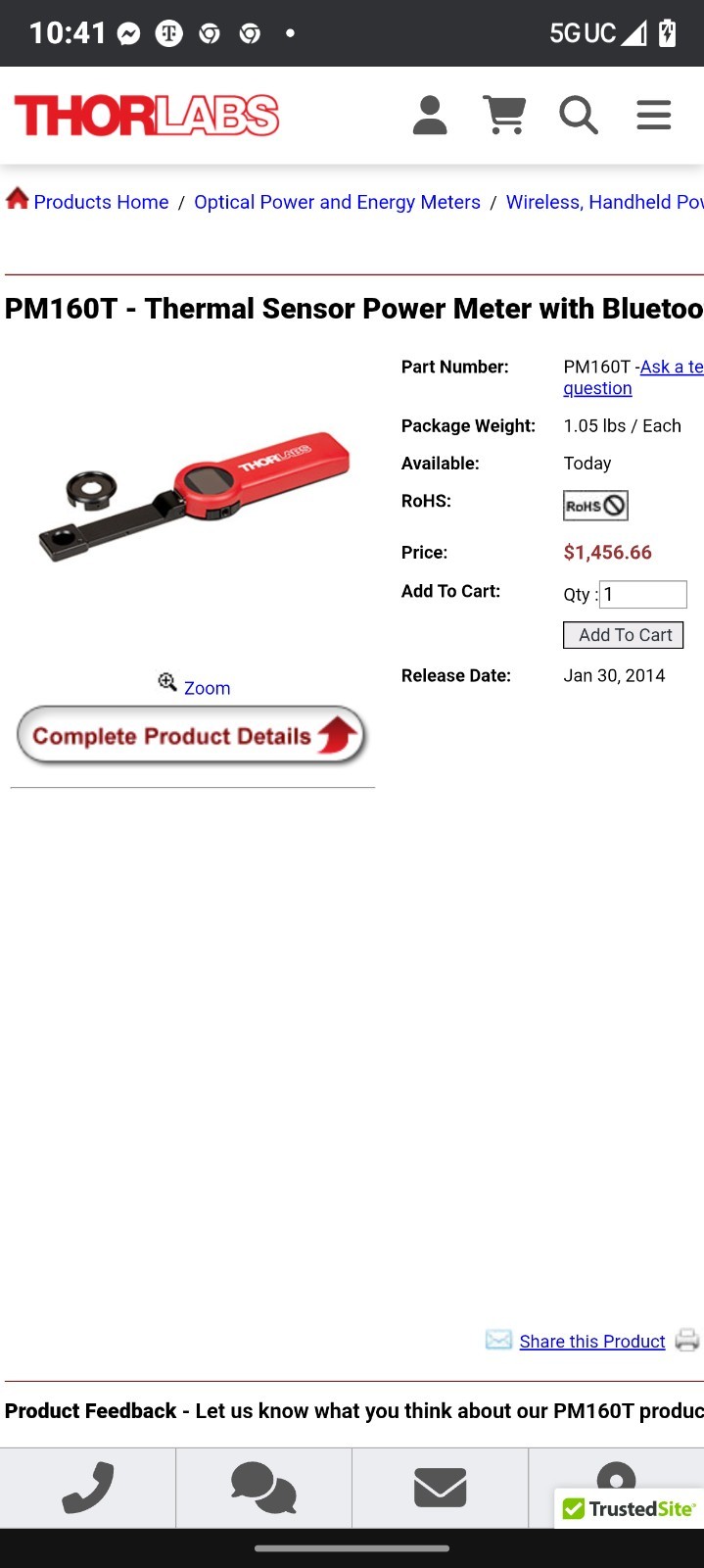 thorlabs power meter Pm160T
