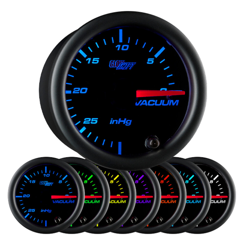 52mm GLOWSHIFT BLACK 7 COLOR LED VACUUM GAUGE METER