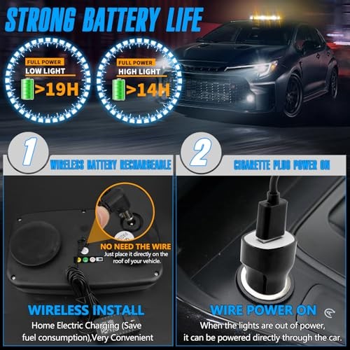 48LED Magnetic Strobe Light, Remote Control Wireless Rechargeable, 17 Amber
