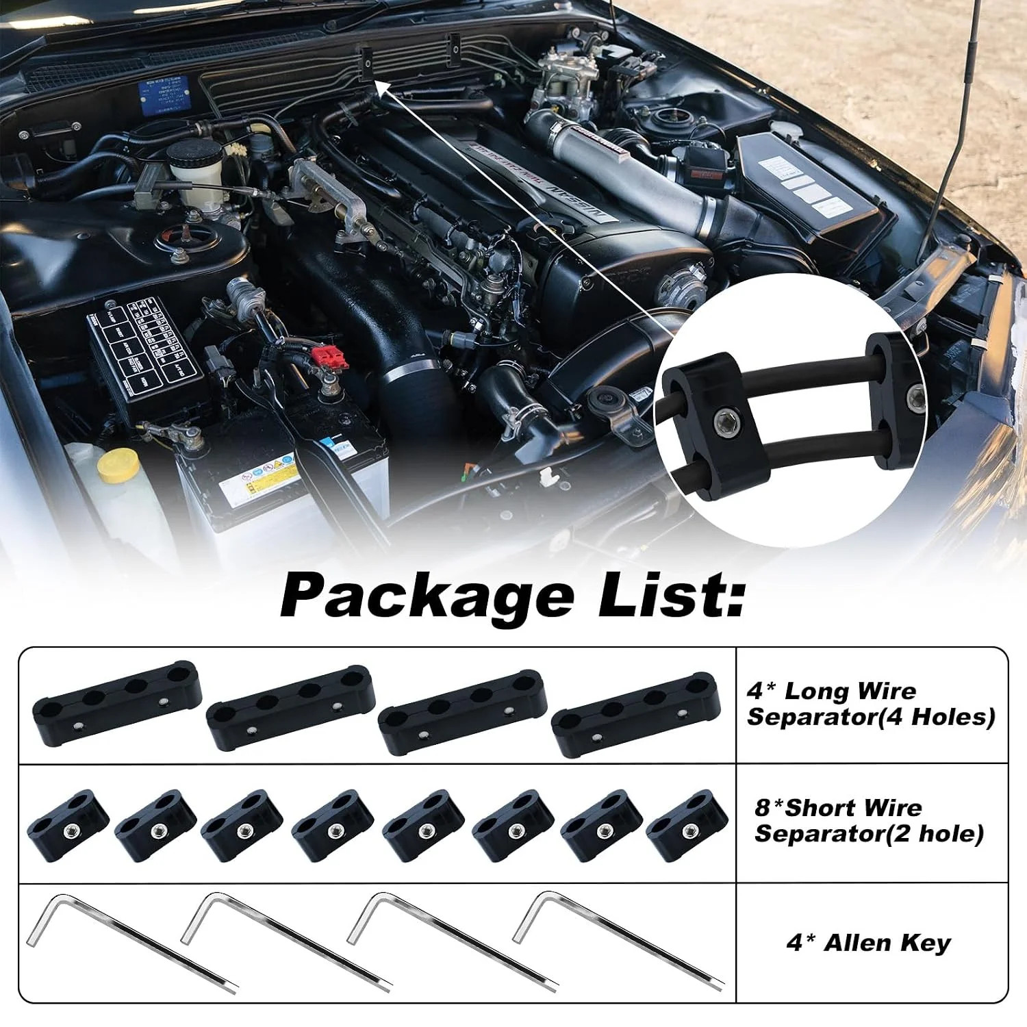 Spark Plug Wire Separator Divider Kit-Black 12PCS | for 8mm 9mm 10mm Wire,Fixed