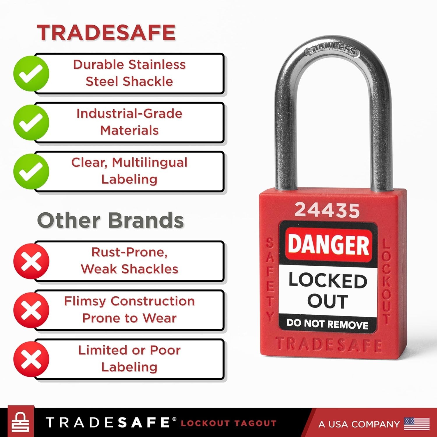 Lockout Tagout Locks Set - 10 Red Loto Locks, Lockout Locks Keyed Different, ...