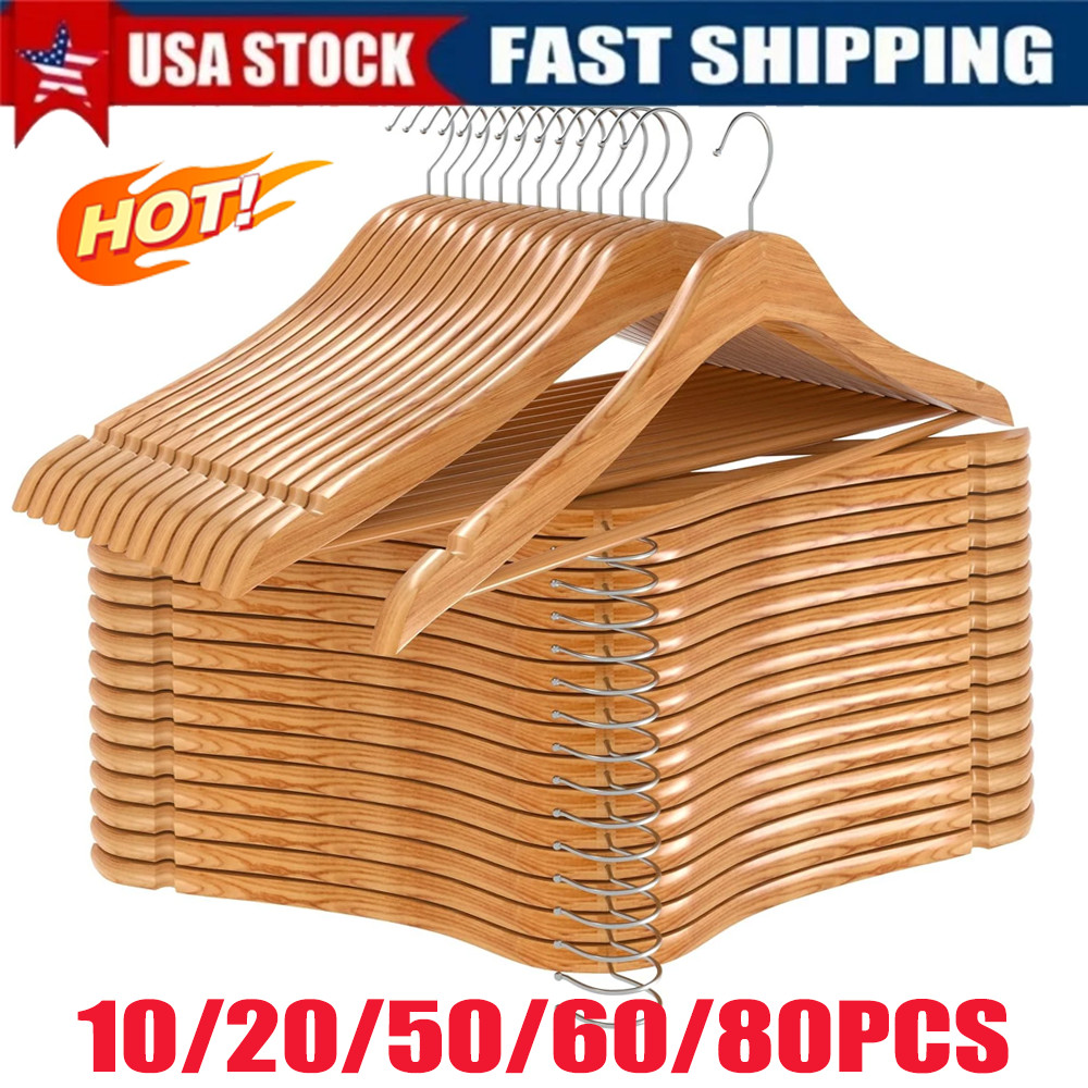 Wooden Hangers Pack of 20 & 80 Suit Hangers Premium Natural Finish Utopia Home