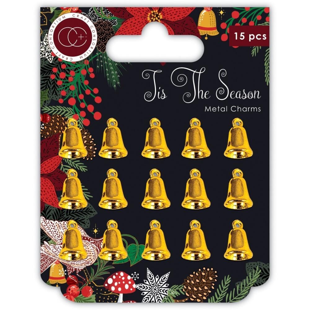 Craft Consortium Tis The Season Metal Charms 15/Pkg Gold Bells