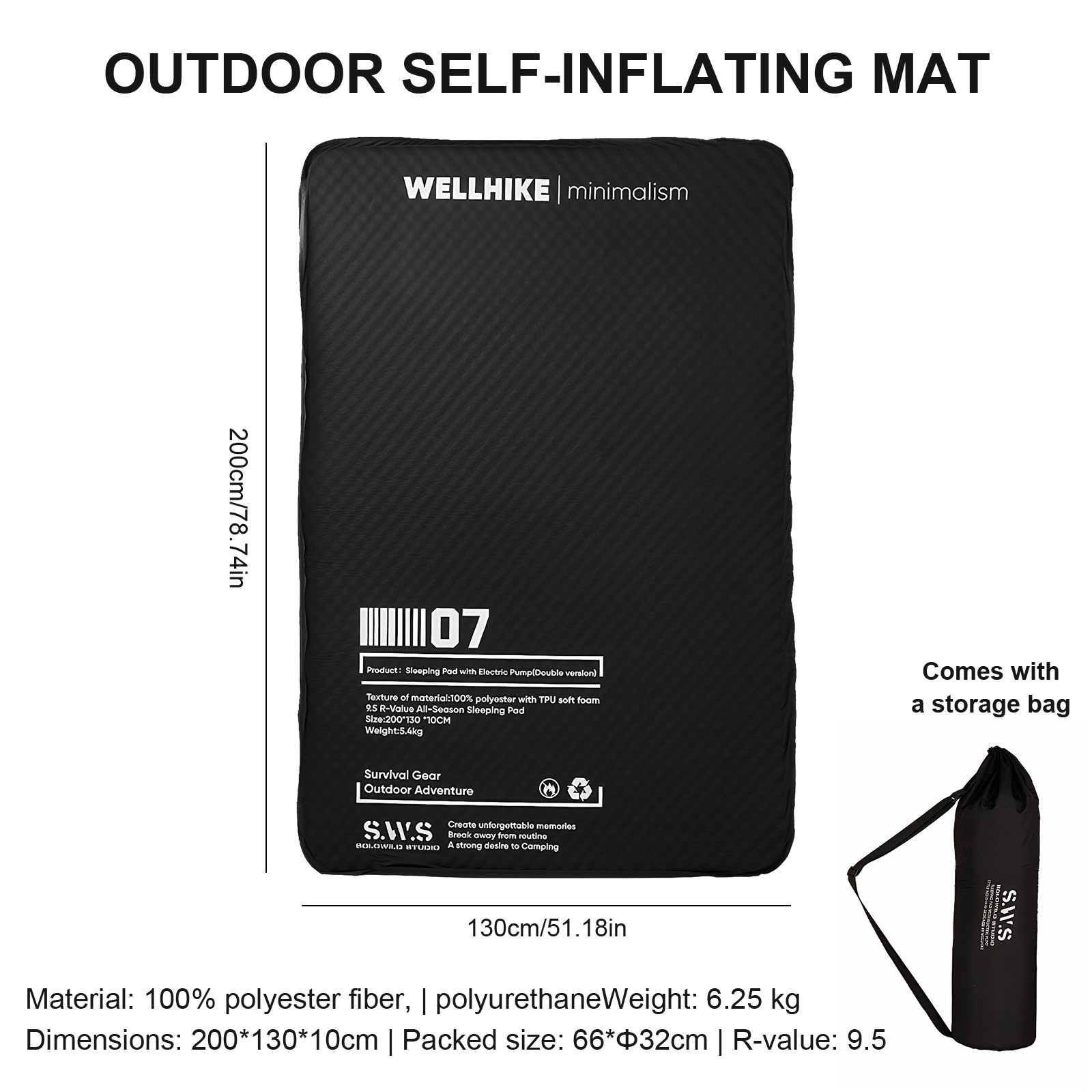 Double Inflatable Sleeping Mat with Built-in Pump for Backpacking Car Tent