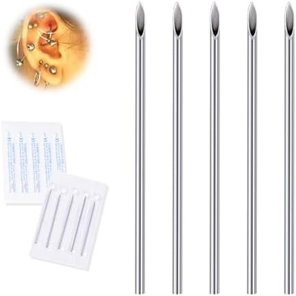 16G Body Piercing Needles,10pcs Sterile Disposable Stainless Steel Needles for E
