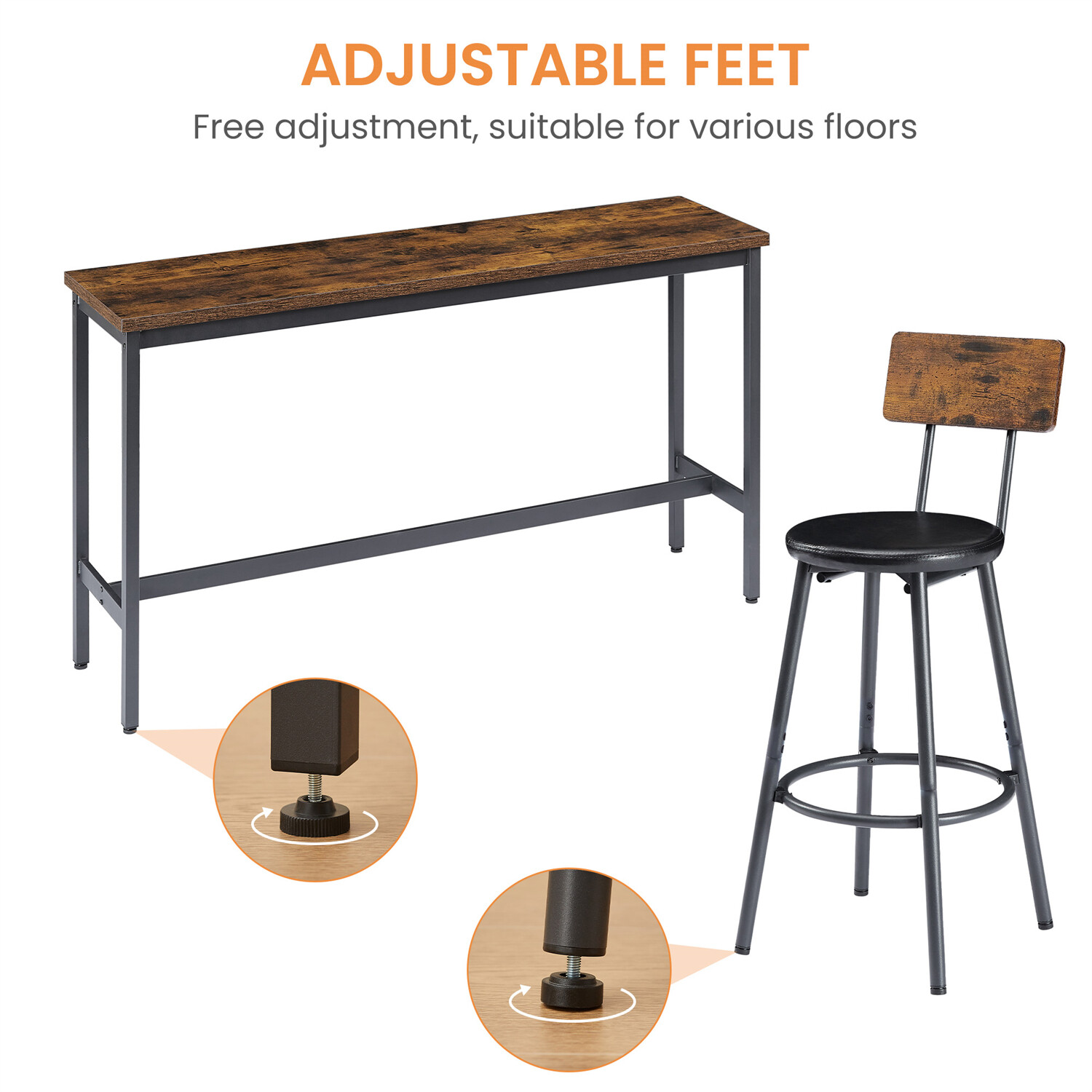4 Piece Bar Table Set Counter Height Kitchen Pub Table w/ 3 Bar Stools Brown US