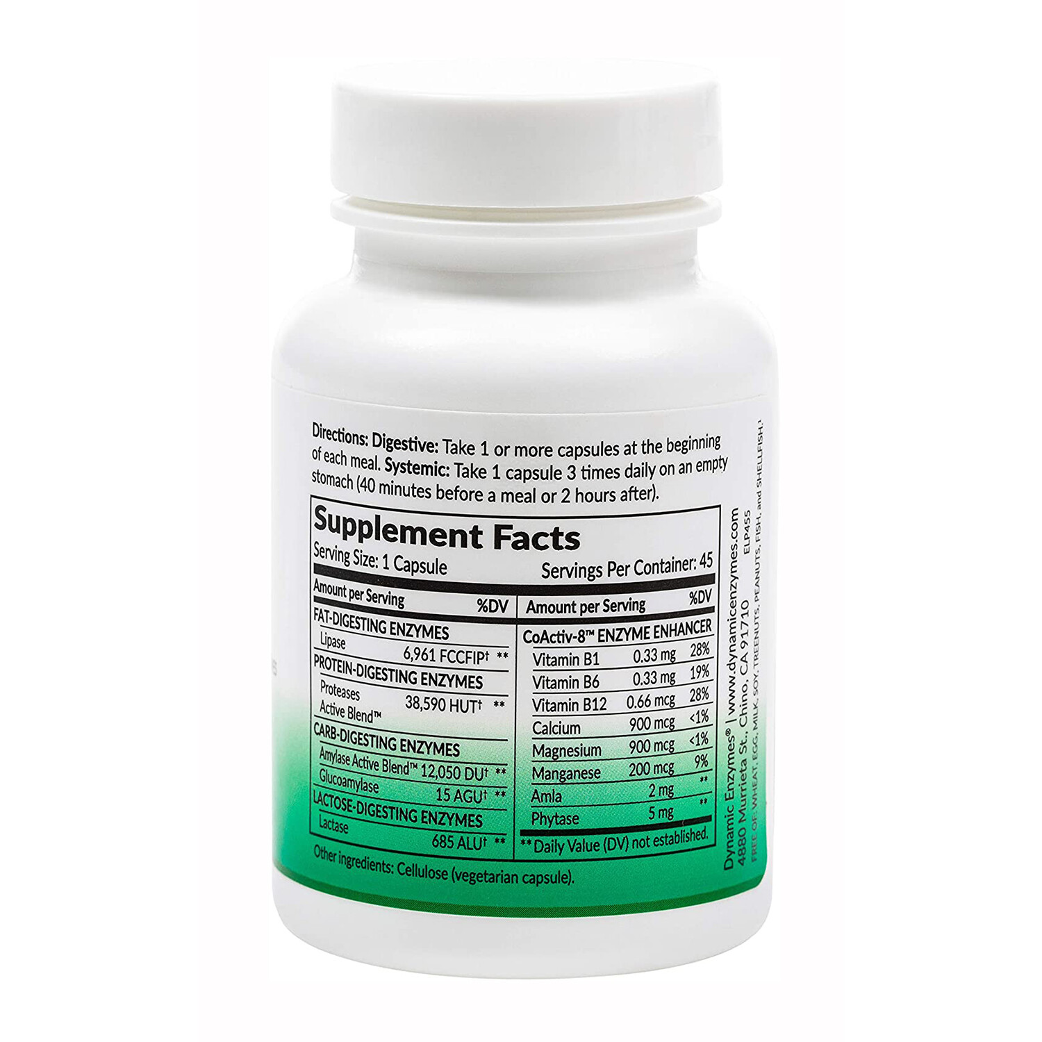 Dynamic Enzymes Lipase Plus Fat Digestion Enzymes, 45 Capsules