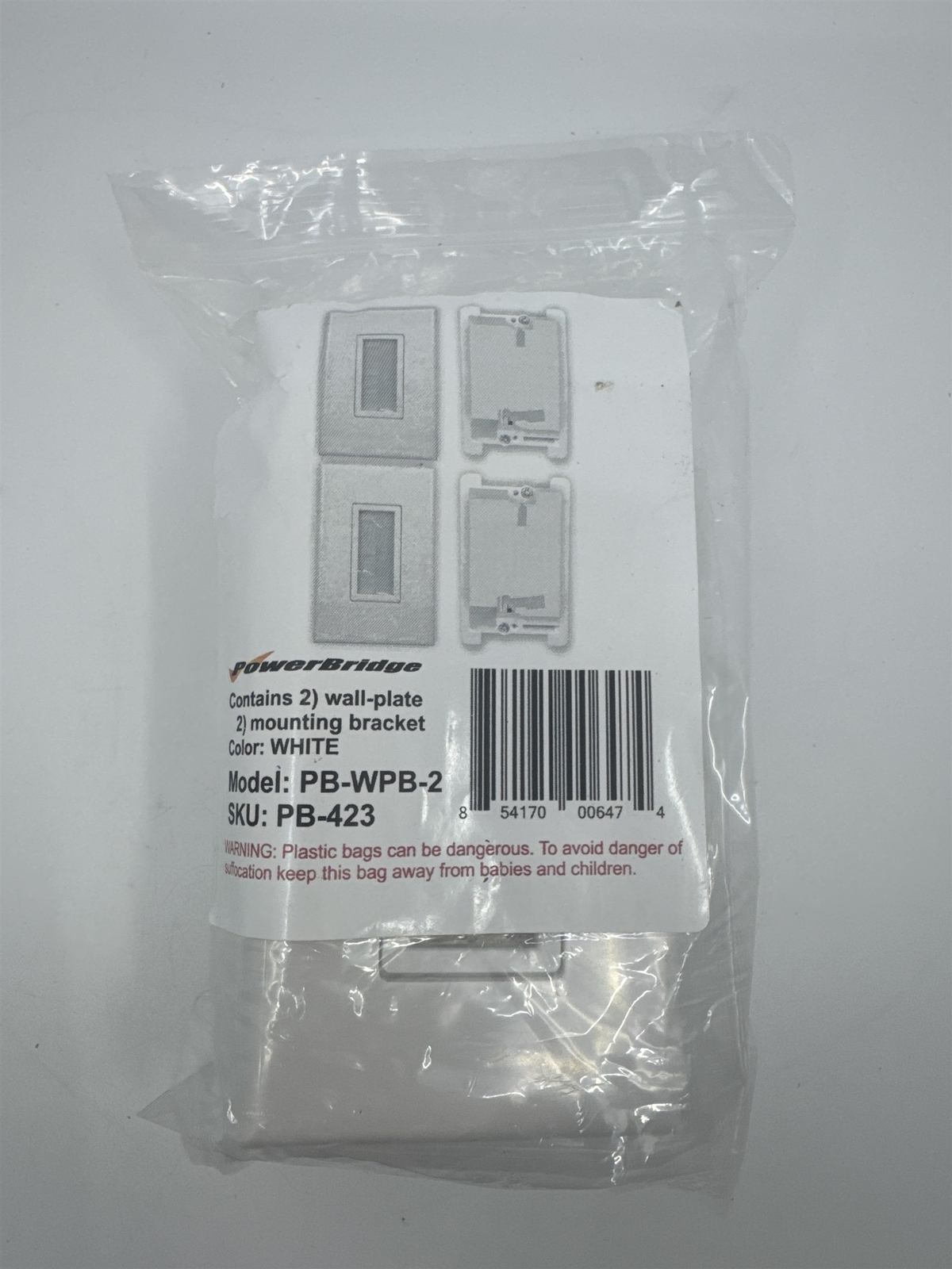 PowerBridge Pack of 2 White Wall Plates and 2 Mounting Brackets