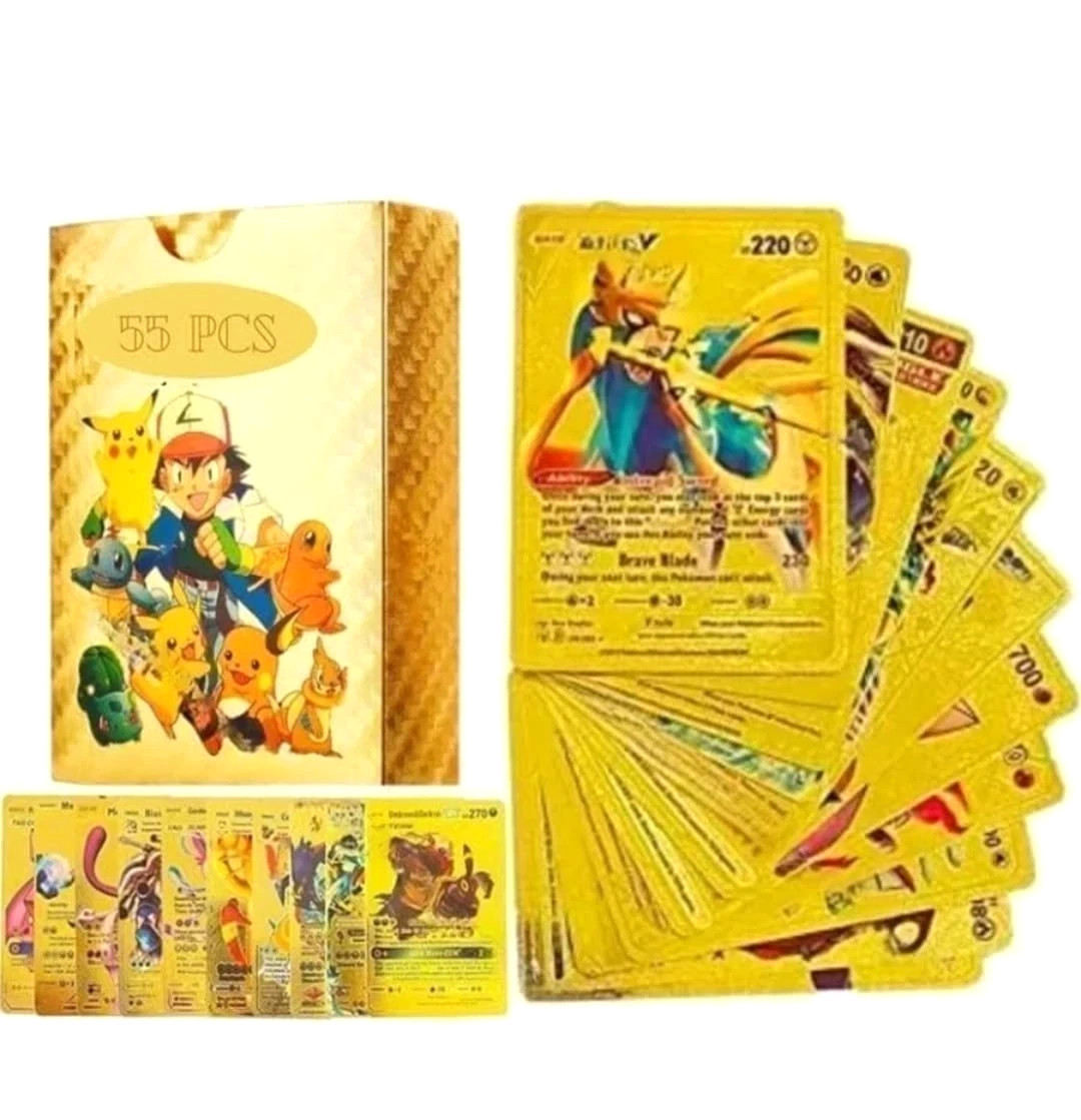 Pokemon Gold Foil Card Pack 55 Cards Per Box | Common Cards | Style 5 Collection