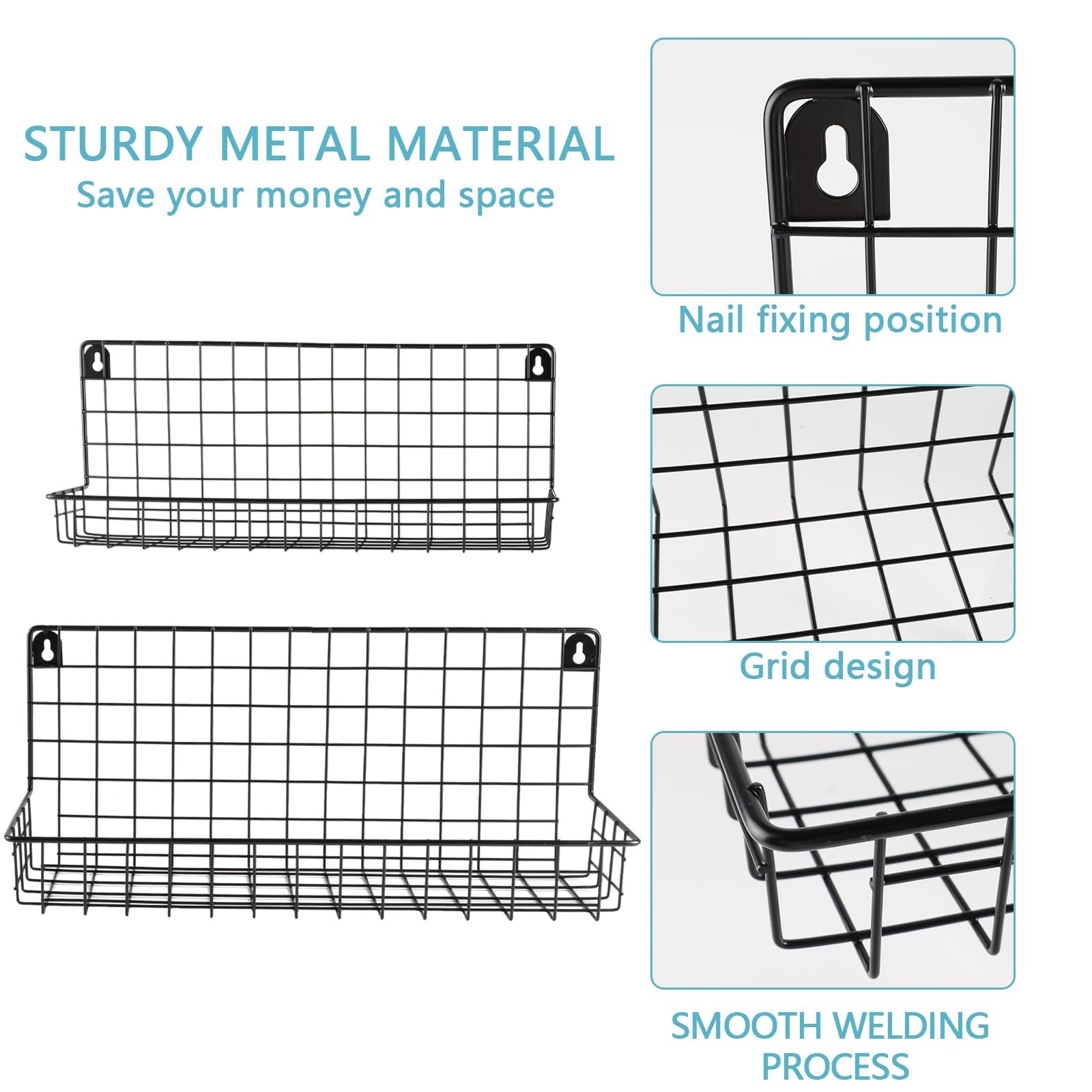 2 Pcs Hanging Wall Wire Baskets,Shower Caddy Shelf Organizer Rack,Wall Mounte...