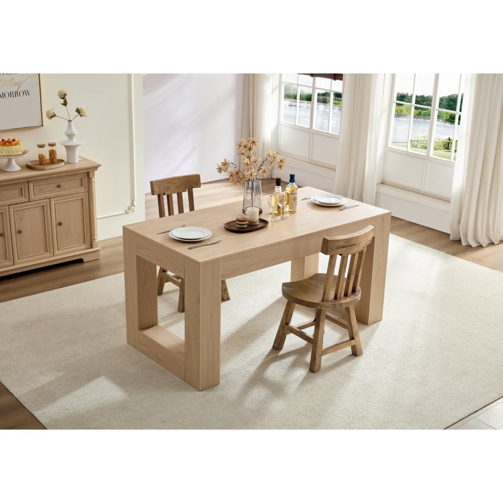 Farmhouse Rectangular Dining Table for 4-6 People Sturdy Wood Legs Easy Assembly