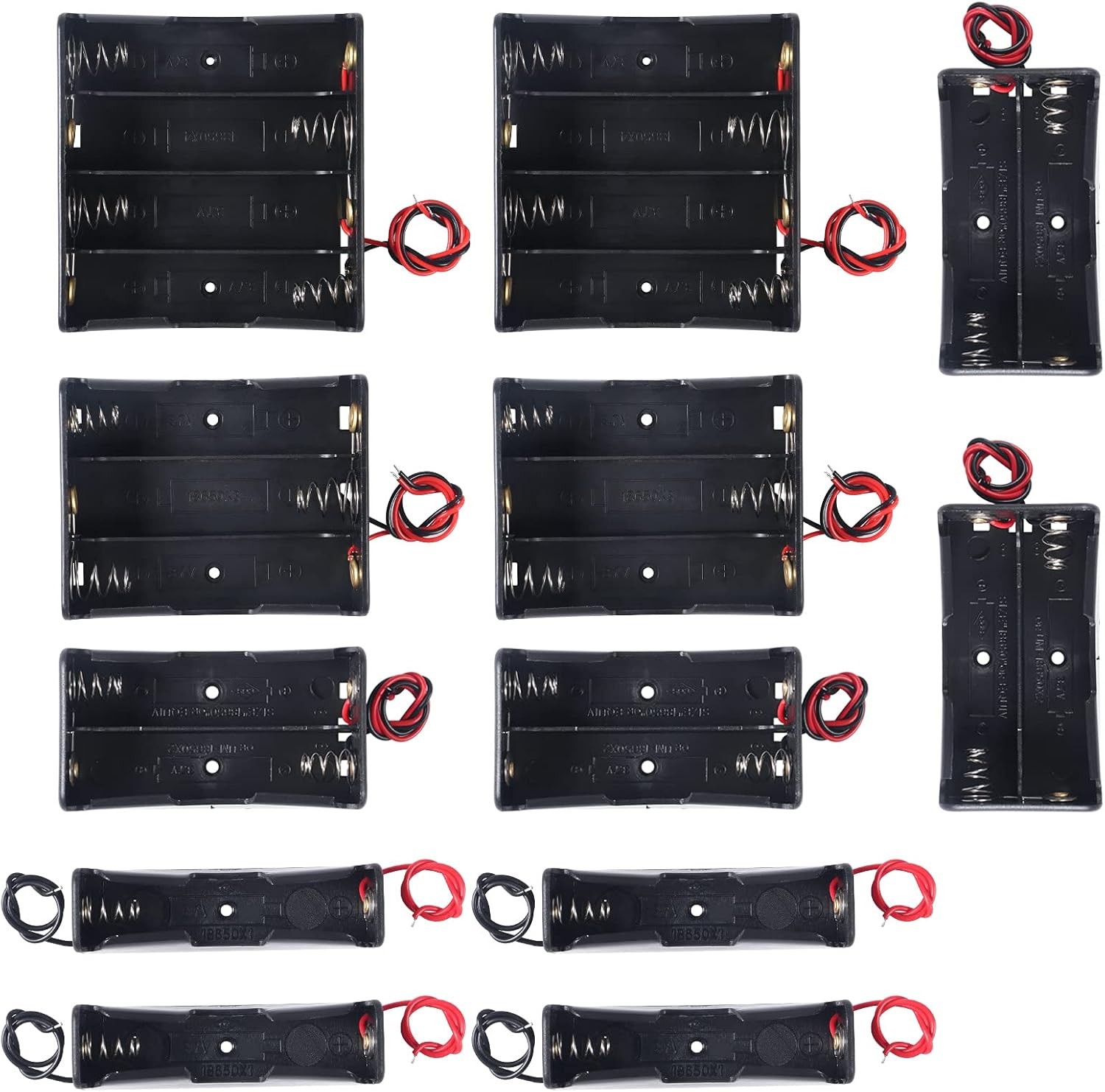 12PCS 18650 Battery Holder Bundle with Wire 1/2/3/4 Slot Black Plastic Case 3.7V