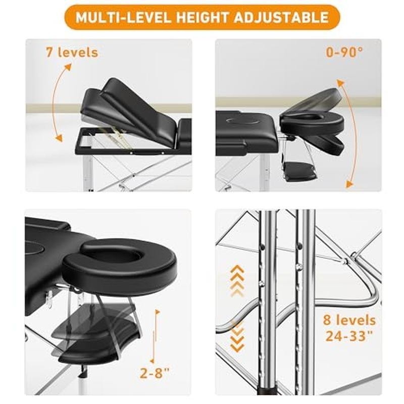 Massage Table Portable 84" 3 Sections Reclining Massage Bed Lash Bed Spa Bed