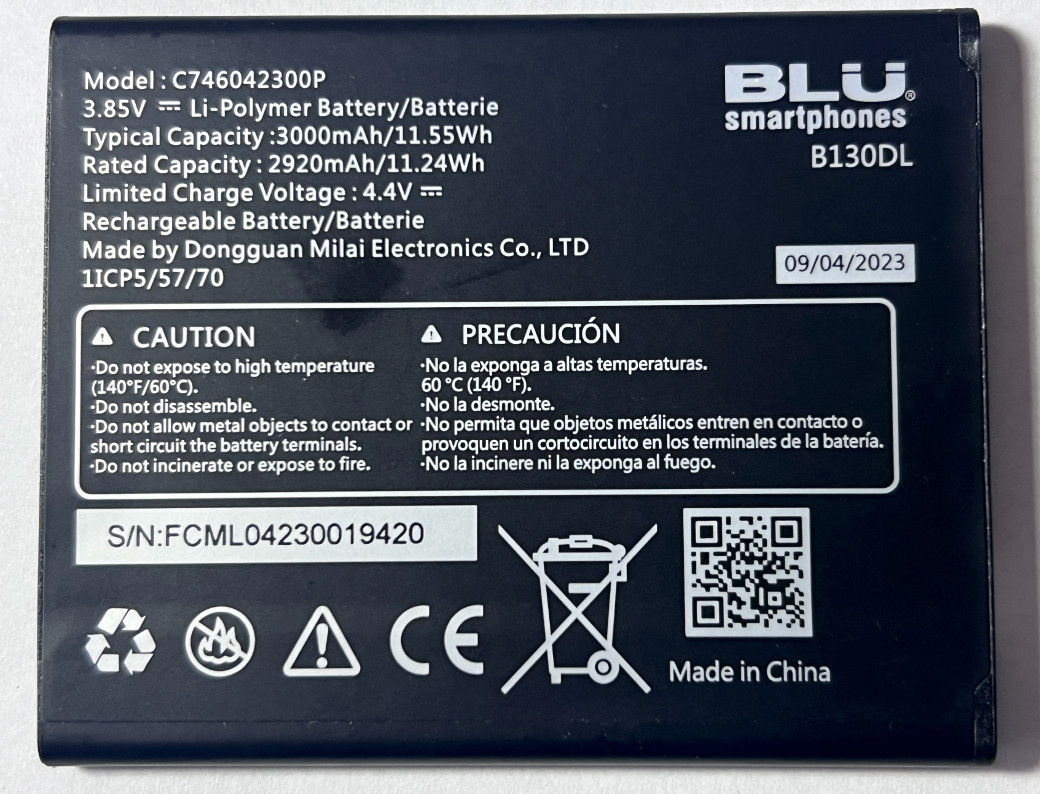NEW C746042300P BLU View 2 B130DL B131DL Original OEM 3000mAh Cell Phone Battery