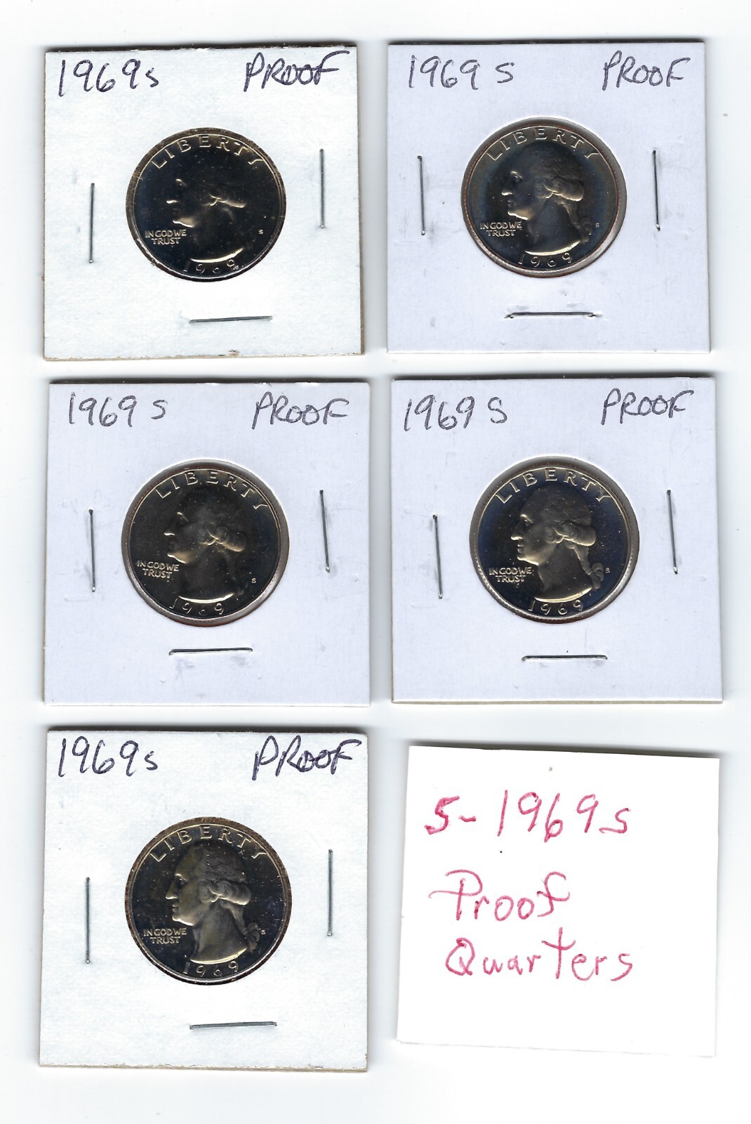 1969 S  Gem Proof Washington Quarters    Lot of 5   Q15